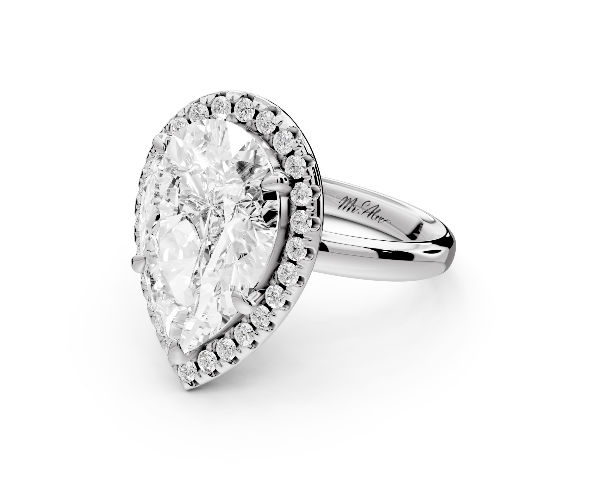 Pear Cut Diamond Halo Engagement Ring (AJ104P) - Mr. Alex Jewelry