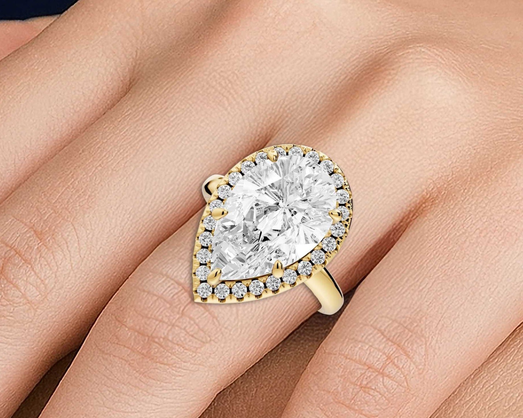 Pear Cut Diamond Halo Engagement Ring (AJ104P) - Mr. Alex Jewelry