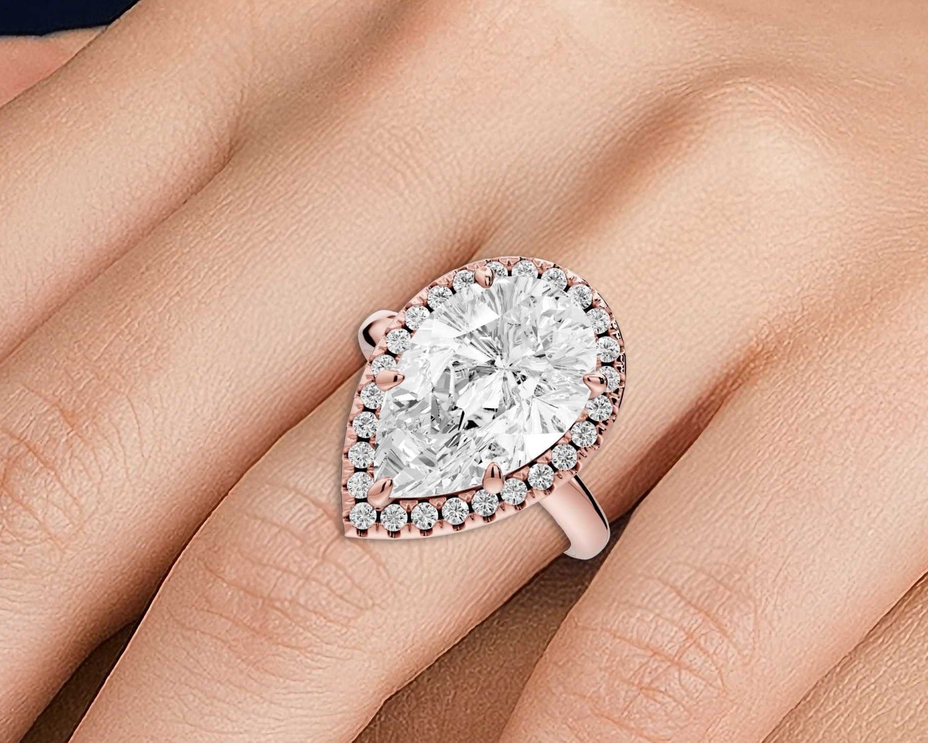 Pear Cut Diamond Halo Engagement Ring (AJ104P) - Mr. Alex Jewelry