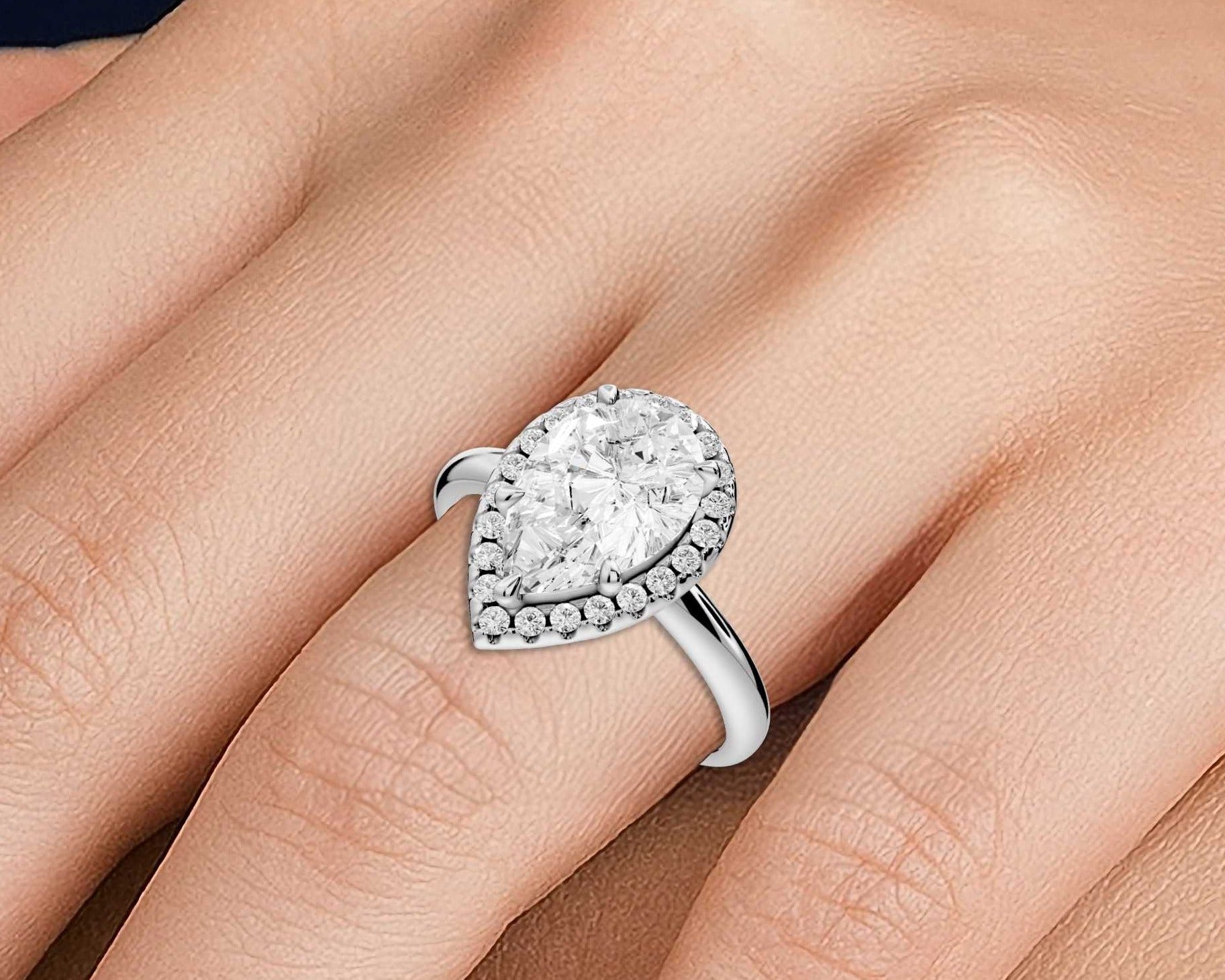 Pear Cut Diamond Halo Engagement Ring (AJ104P) - Mr. Alex Jewelry