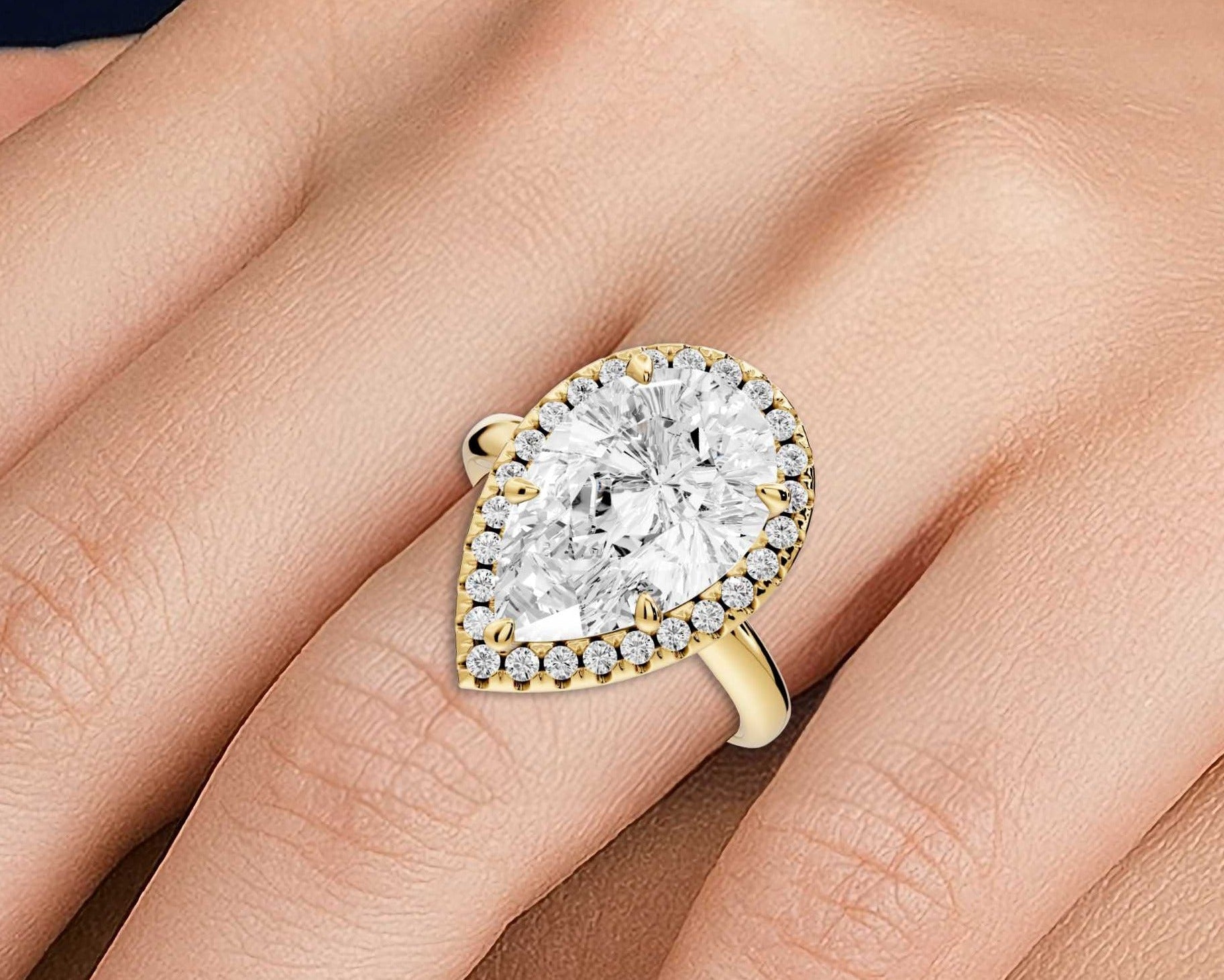 Pear Cut Diamond Halo Engagement Ring (AJ104P) - Mr. Alex Jewelry