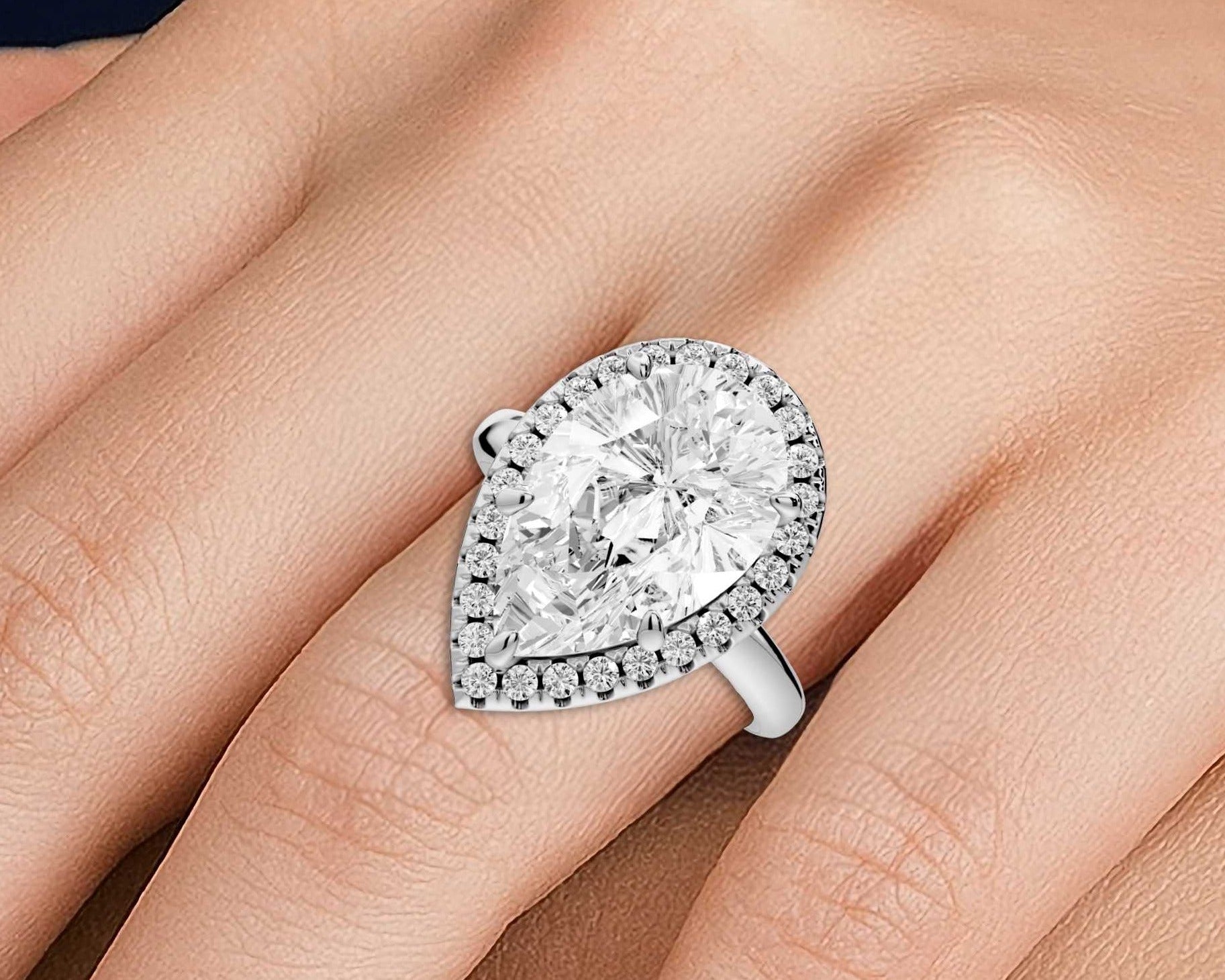 Pear Cut Diamond Halo Engagement Ring (AJ104P) - Mr. Alex Jewelry