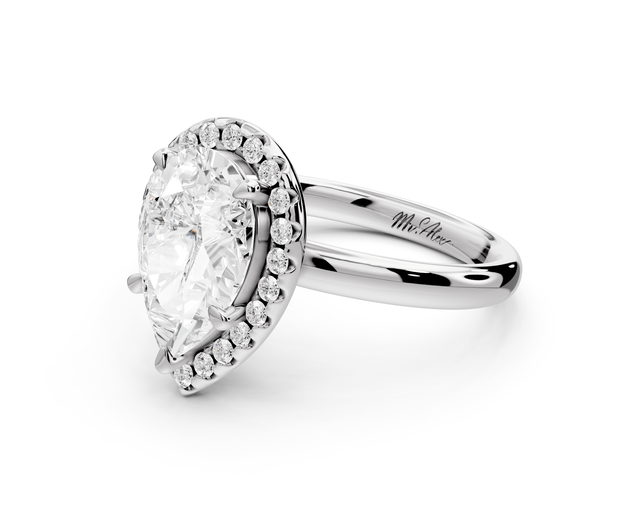 Pear Cut Diamond Halo Engagement Ring (AJ104P) - Mr. Alex Jewelry