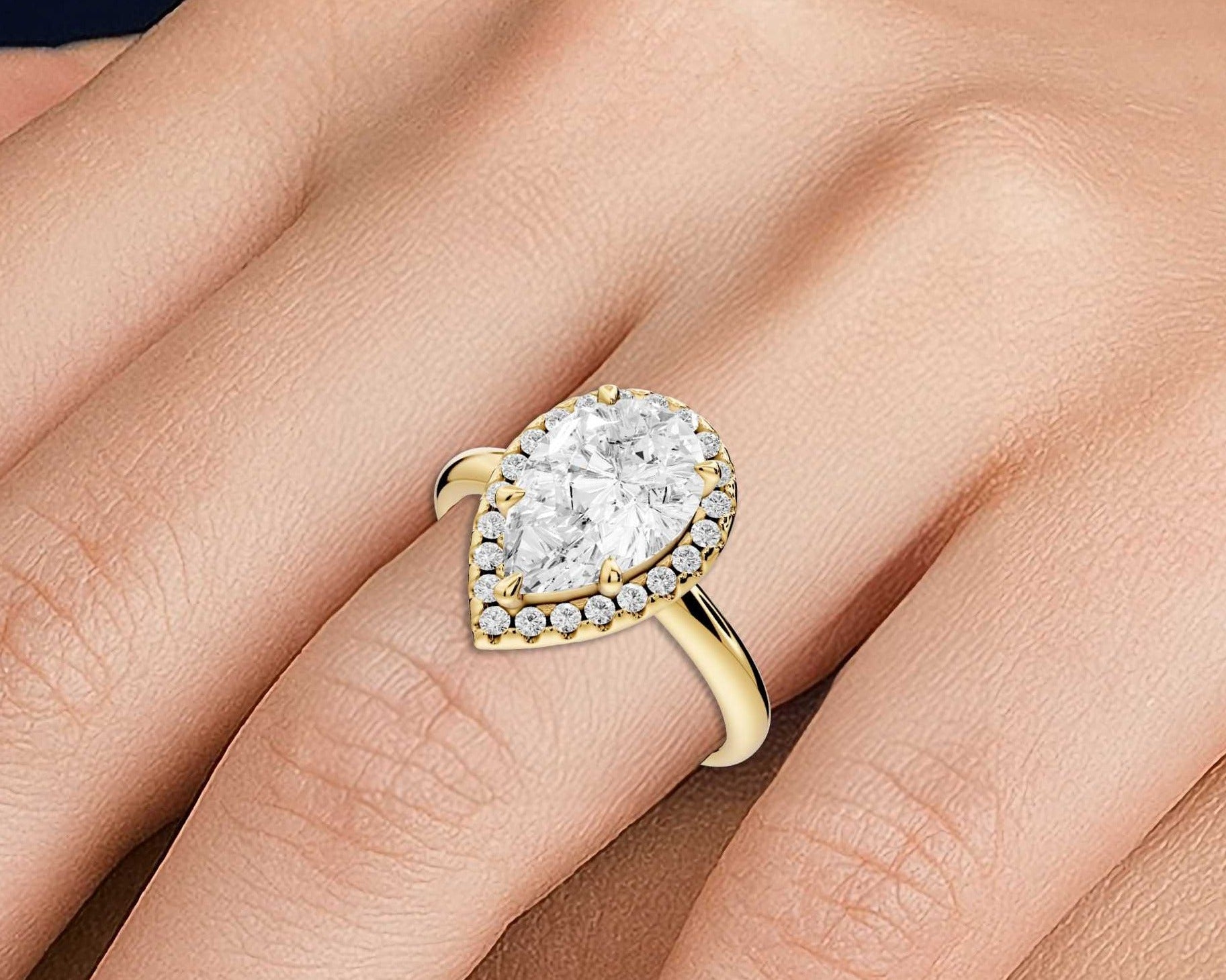 Pear Cut Diamond Halo Engagement Ring (AJ104P) - Mr. Alex Jewelry