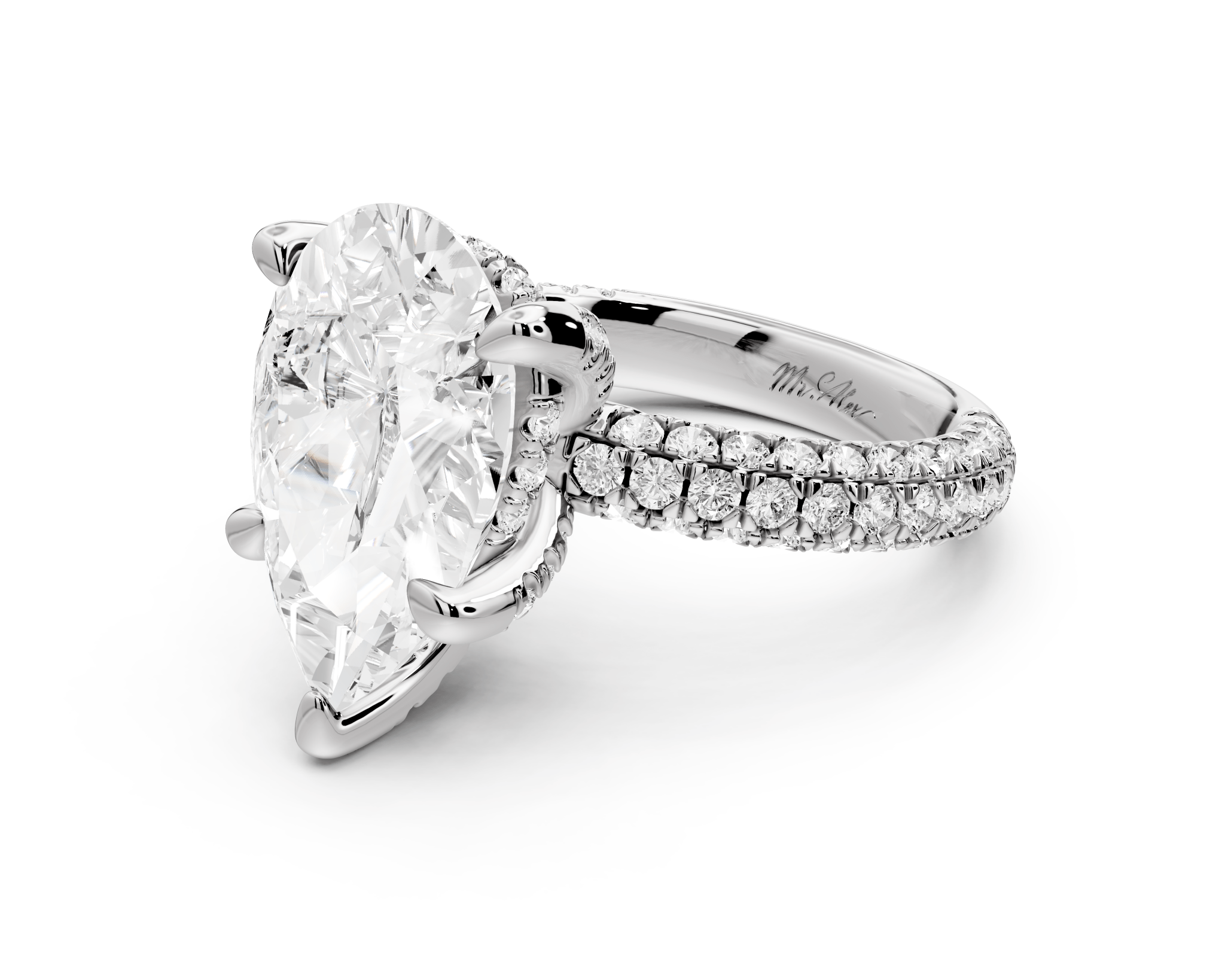 Pear Shape Diamond Engagement Ring with Pave Accents (AJ126P) - Mr. Alex Jewelry