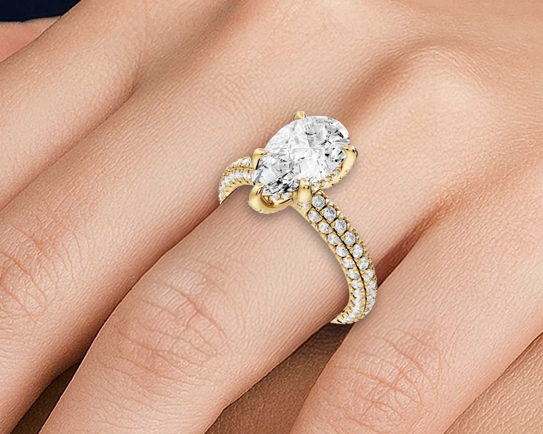 Pear Shape Diamond Engagement Ring with Pave Accents (AJ126P) - Mr. Alex Jewelry