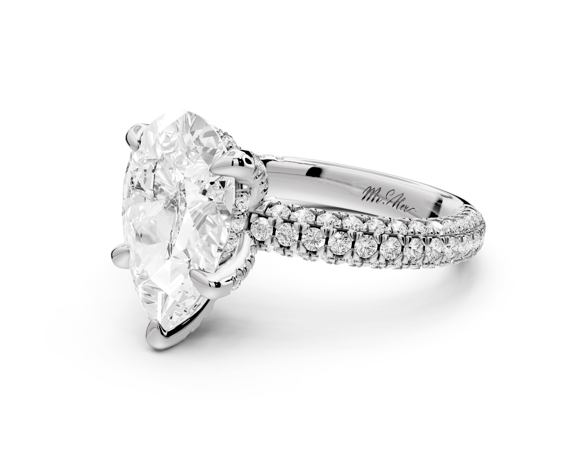 Pear Shape Diamond Engagement Ring with Pave Accents (AJ126P) - Mr. Alex Jewelry