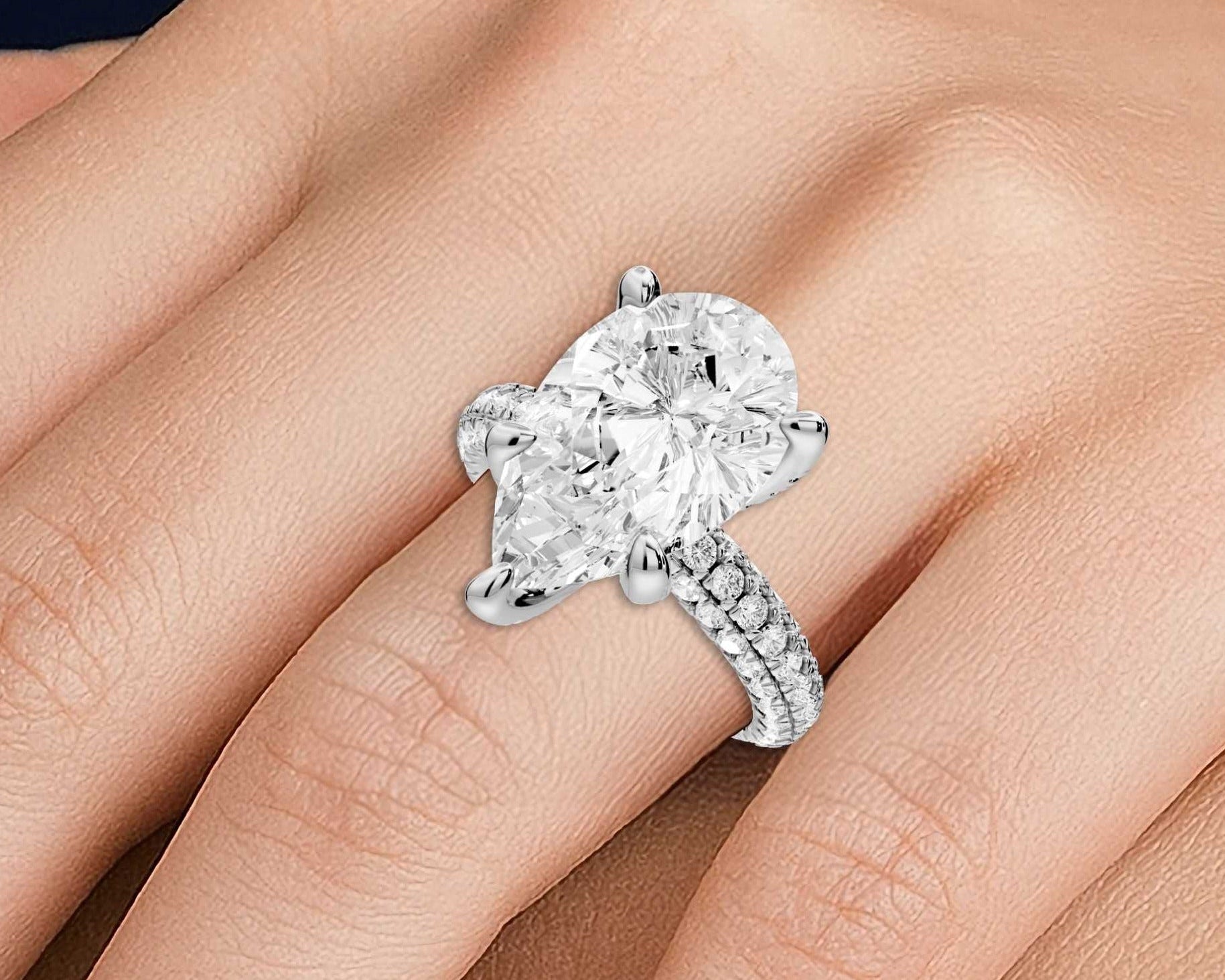 Pear Shape Diamond Engagement Ring with Pave Accents (AJ126P) - Mr. Alex Jewelry