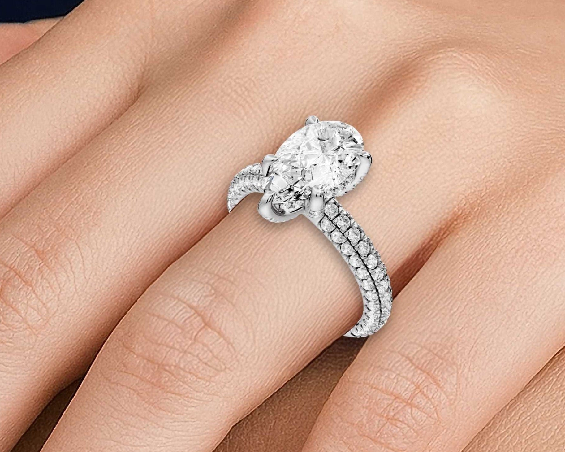 Pear Shape Diamond Engagement Ring with Pave Accents (AJ126P) - Mr. Alex Jewelry