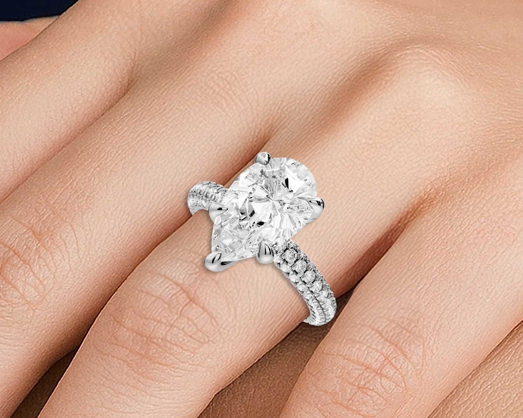 Pear Shape Diamond Engagement Ring with Pave Accents (AJ126P) - Mr. Alex Jewelry