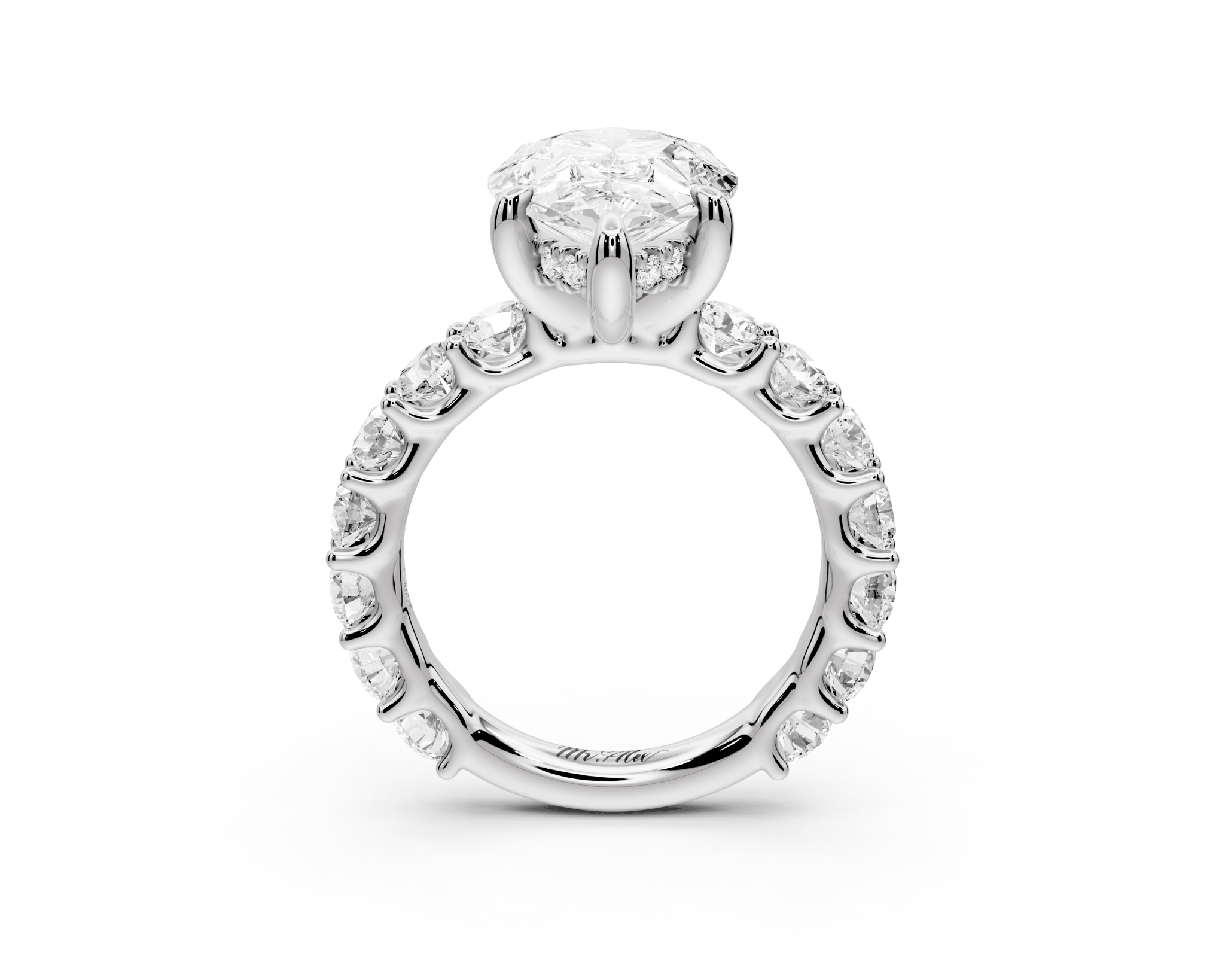 Pear Shape Diamond Engagement Ring with Pave Band (AJ128P) - Mr. Alex Jewelry