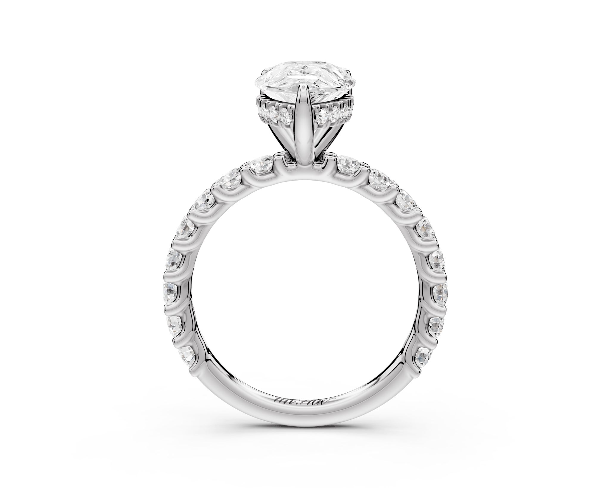 Pear Shape Diamond Engagement Ring with Pave Band (AJ128P) - Mr. Alex Jewelry