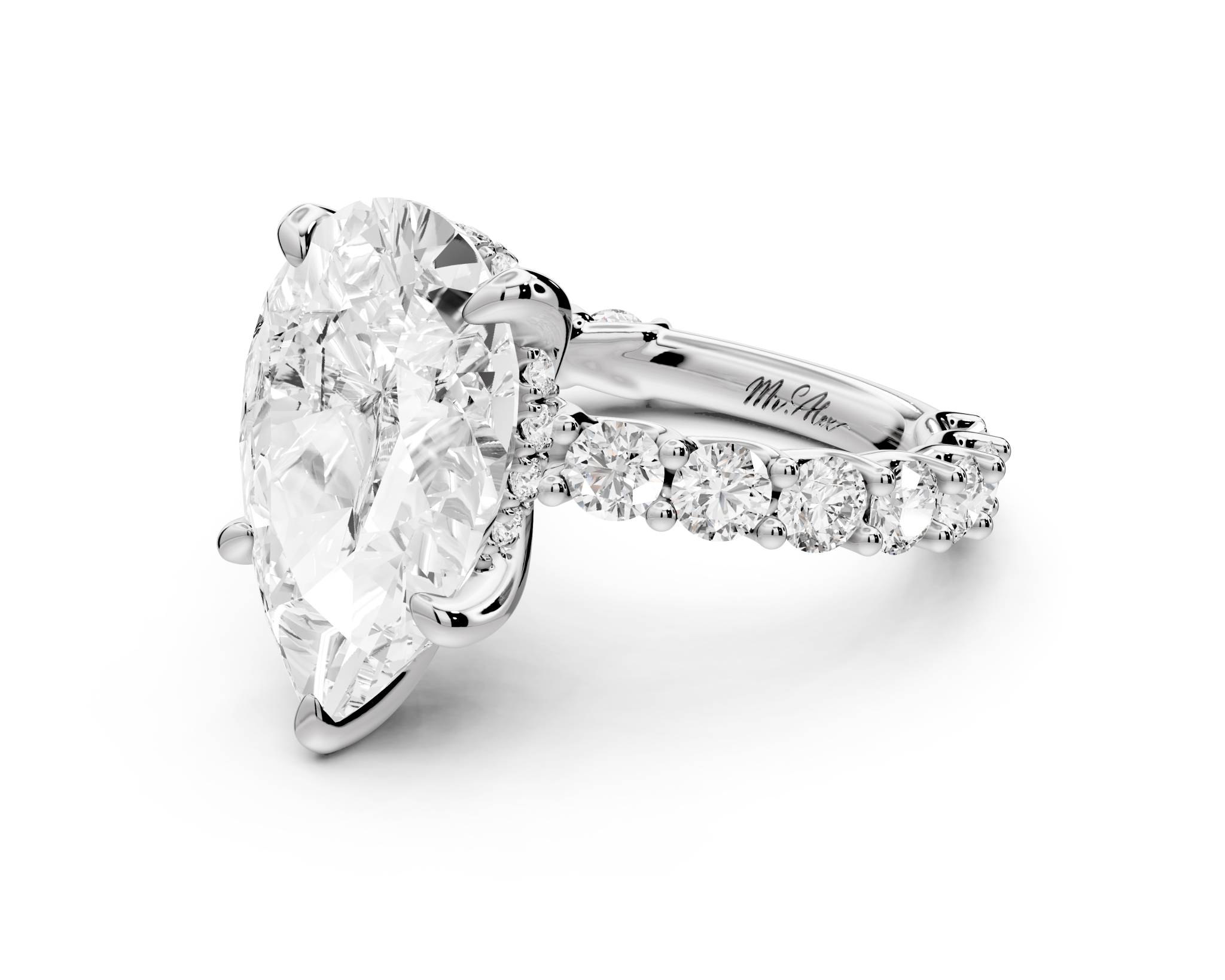 Pear Shape Diamond Engagement Ring with Pave Band (AJ128P) - Mr. Alex Jewelry