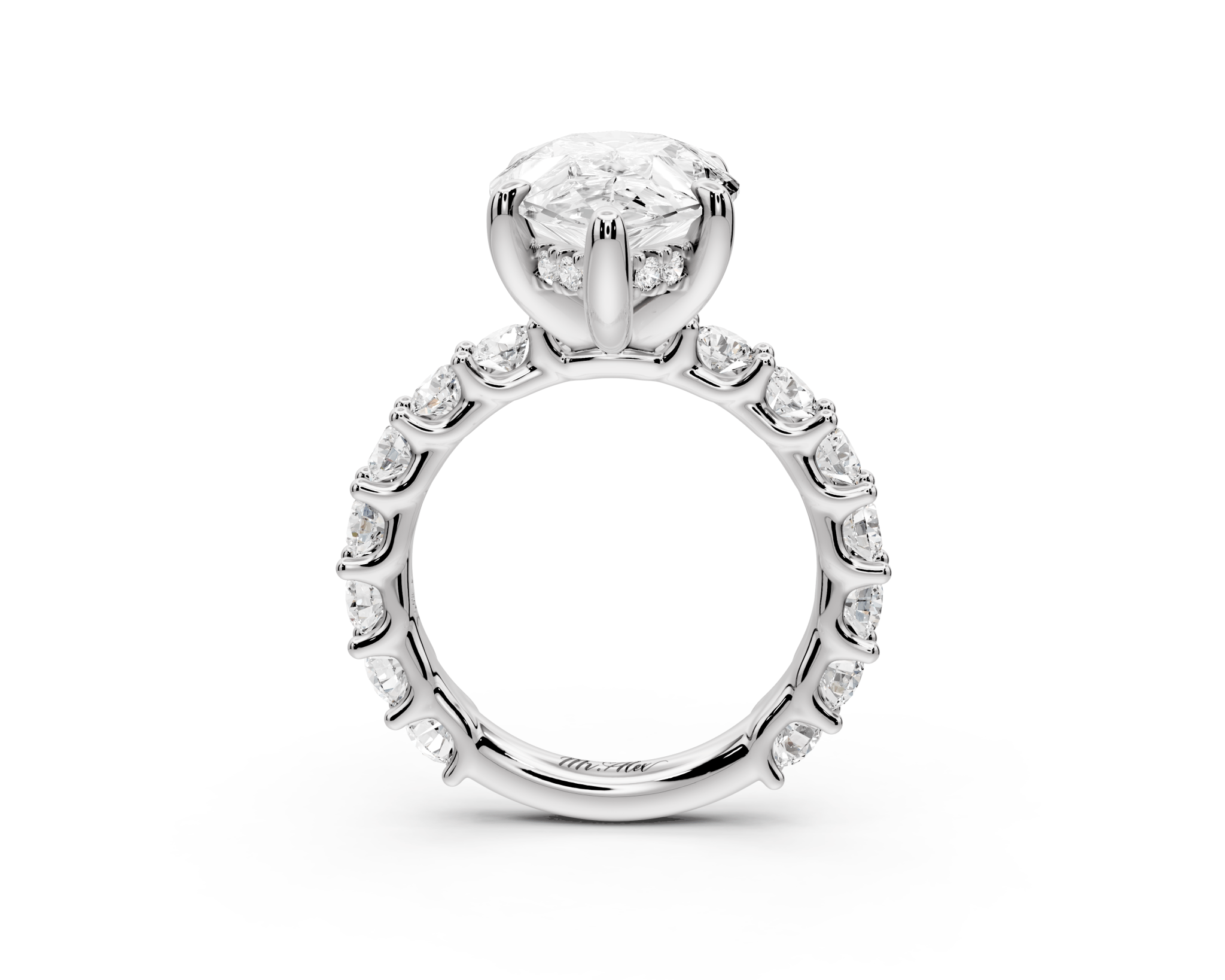 Pear Shape Diamond Engagement Ring with Pave Band (AJ128P) - Mr. Alex Jewelry