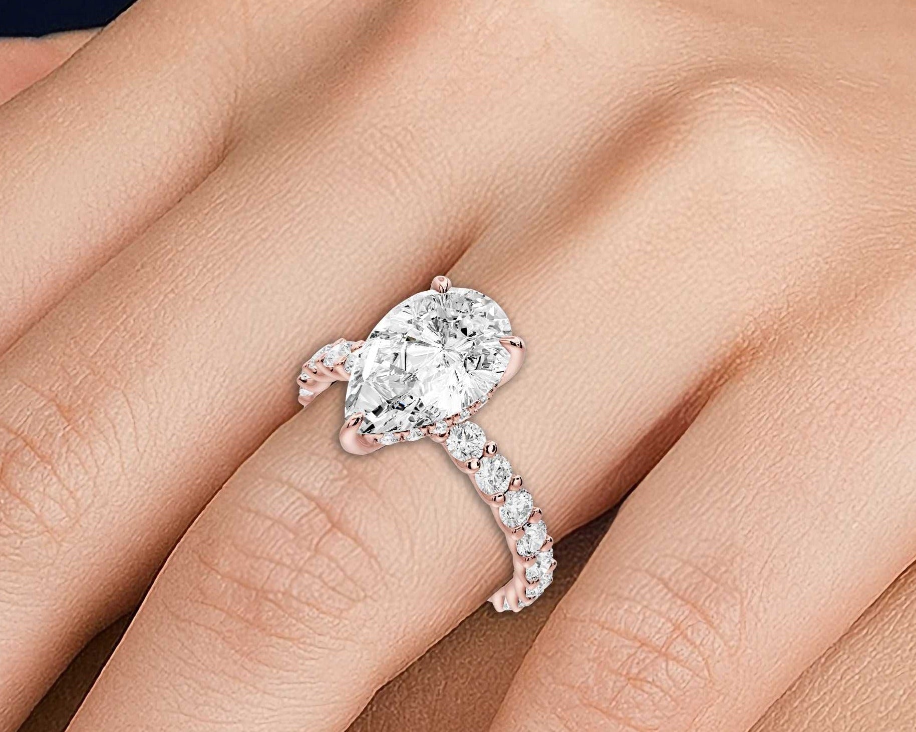 Pear Shape Diamond Engagement Ring with Pave Band (AJ128P) - Mr. Alex Jewelry