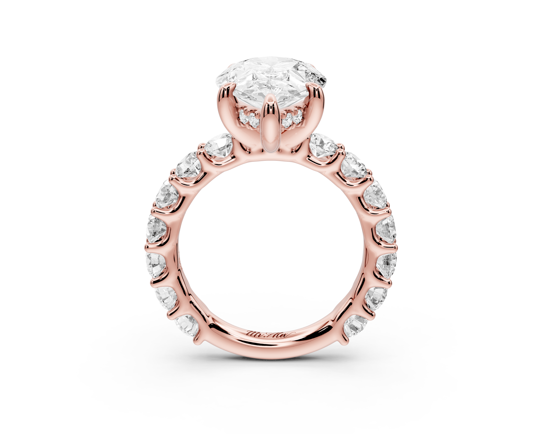 Pear Shape Diamond Engagement Ring with Pave Band (AJ128P) - Mr. Alex Jewelry