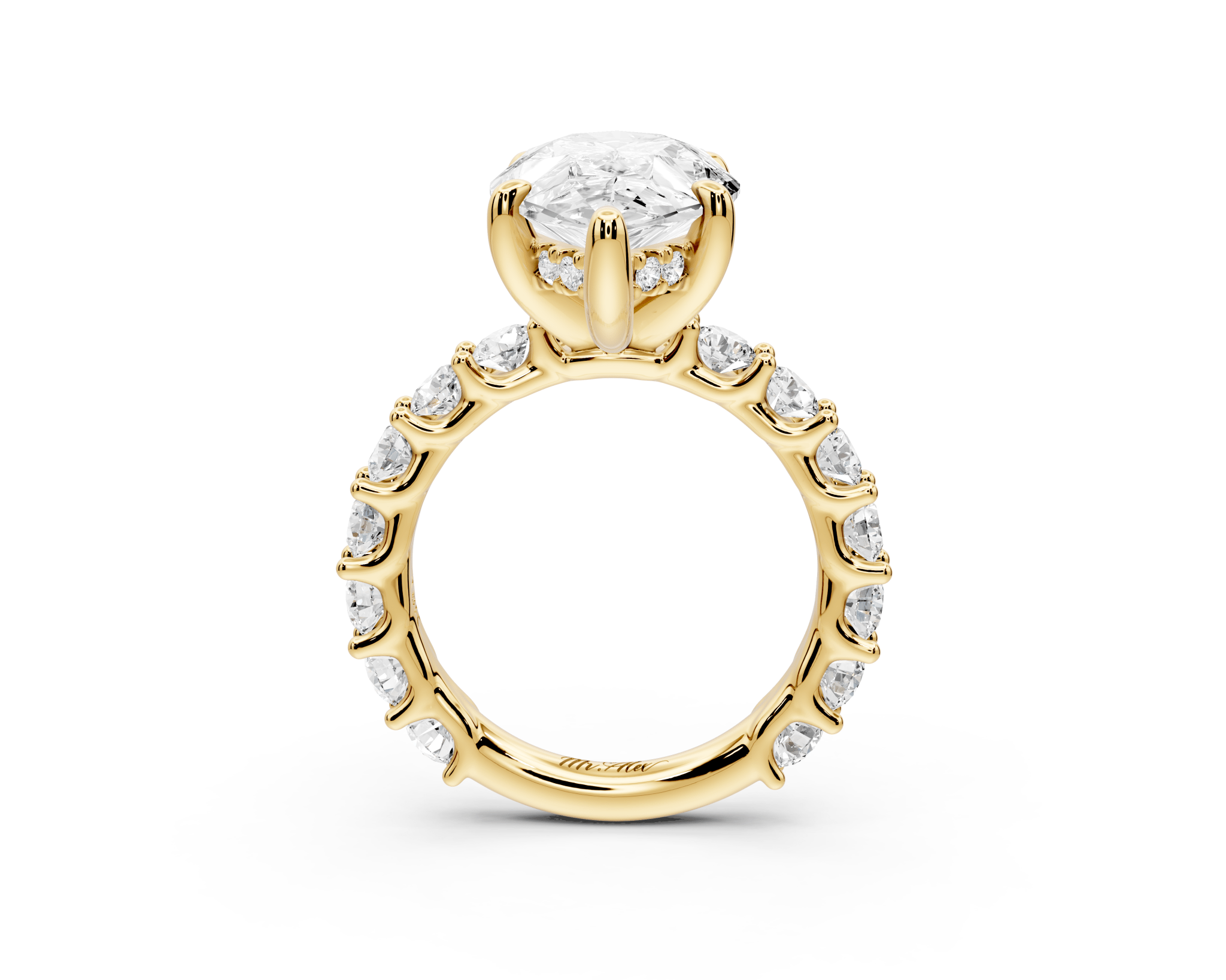 Pear Shape Diamond Engagement Ring with Pave Band (AJ128P) - Mr. Alex Jewelry