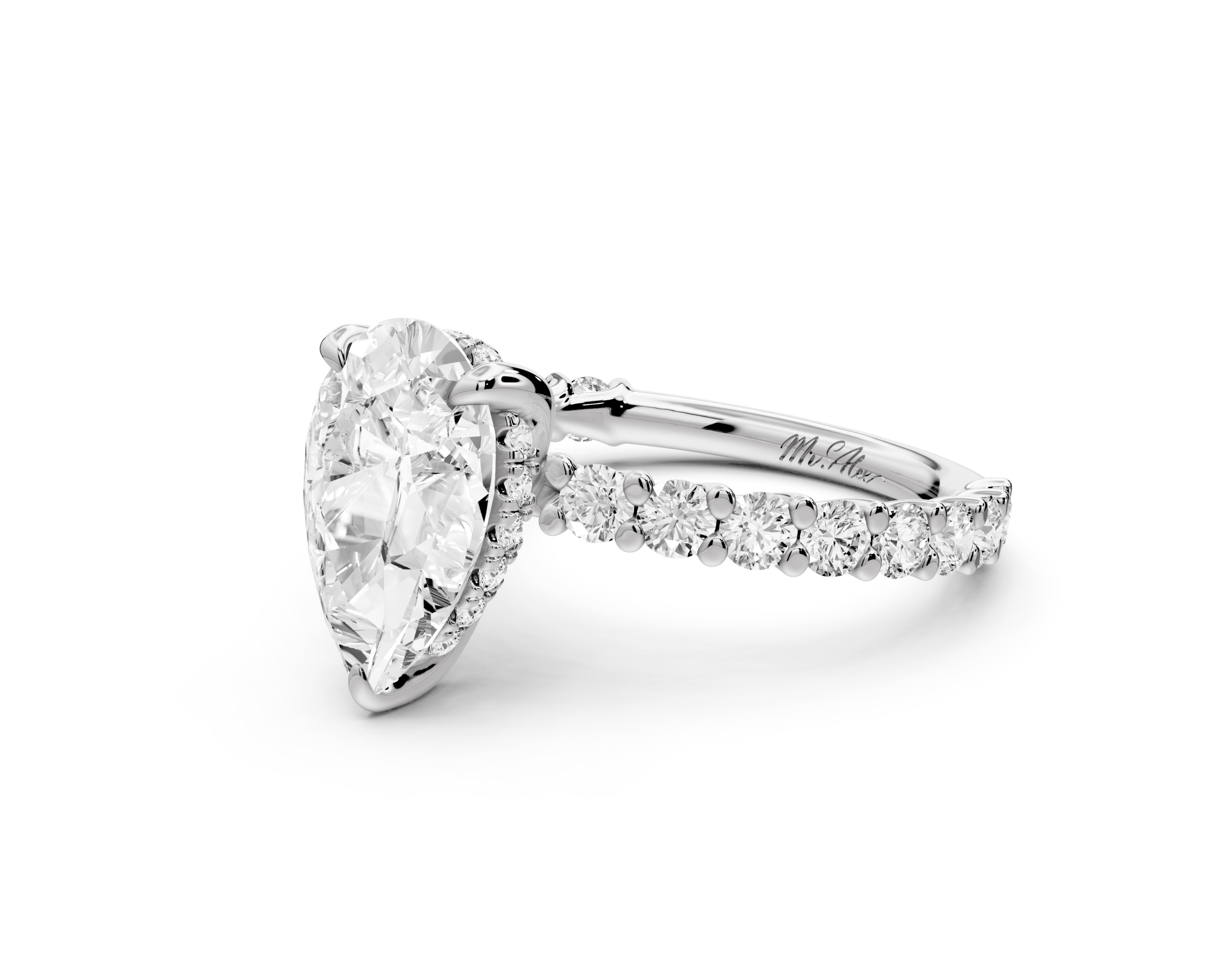 Pear Shape Diamond Engagement Ring with Pave Band (AJ128P) - Mr. Alex Jewelry