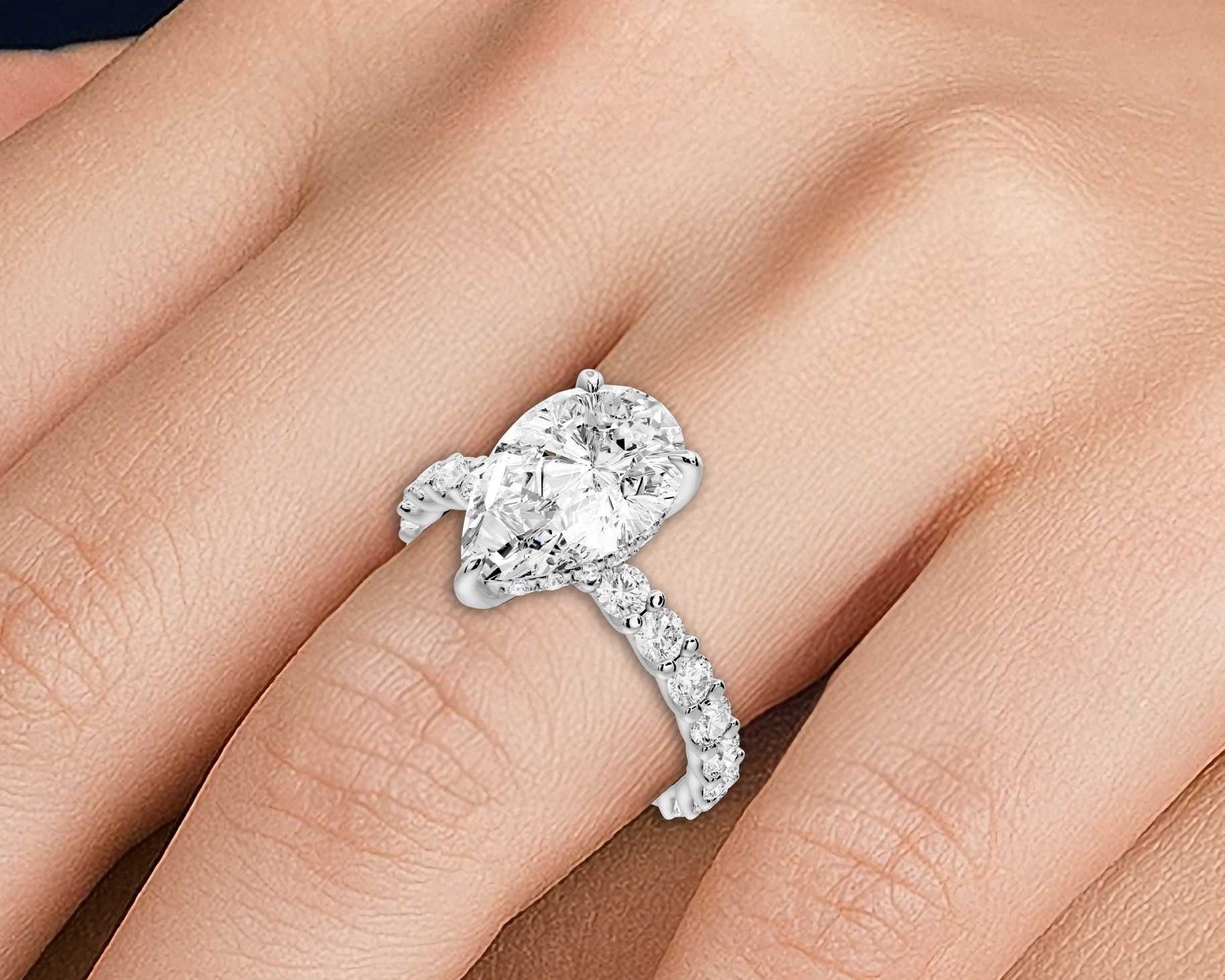 Pear Shape Diamond Engagement Ring with Pave Band (AJ128P) - Mr. Alex Jewelry