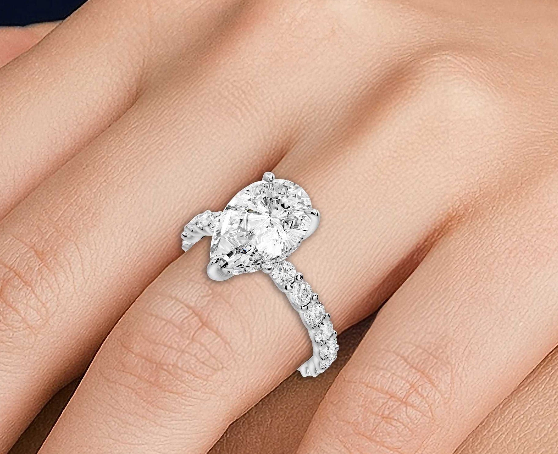 Pear Shape Diamond Engagement Ring with Pave Band (AJ128P) - Mr. Alex Jewelry