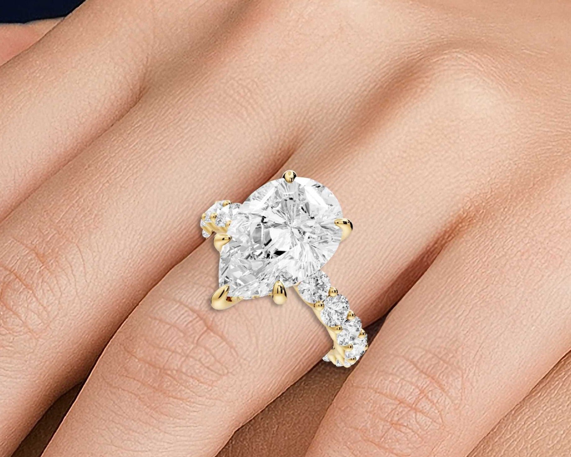 Pear Shape Diamond Engagement Ring with Pave Band (AJ128P) - Mr. Alex Jewelry