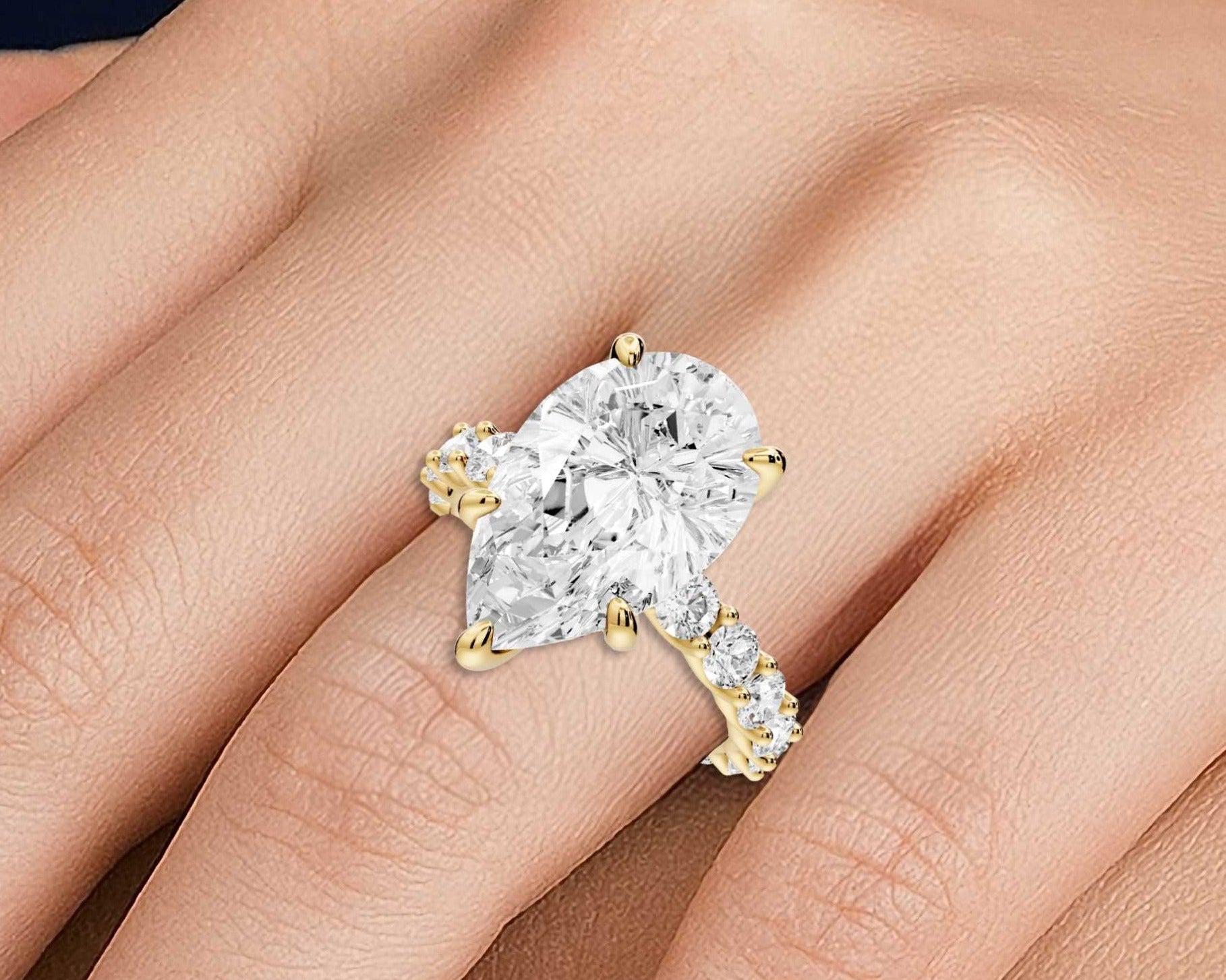 Pear Shape Diamond Engagement Ring with Pave Band (AJ128P) - Mr. Alex Jewelry