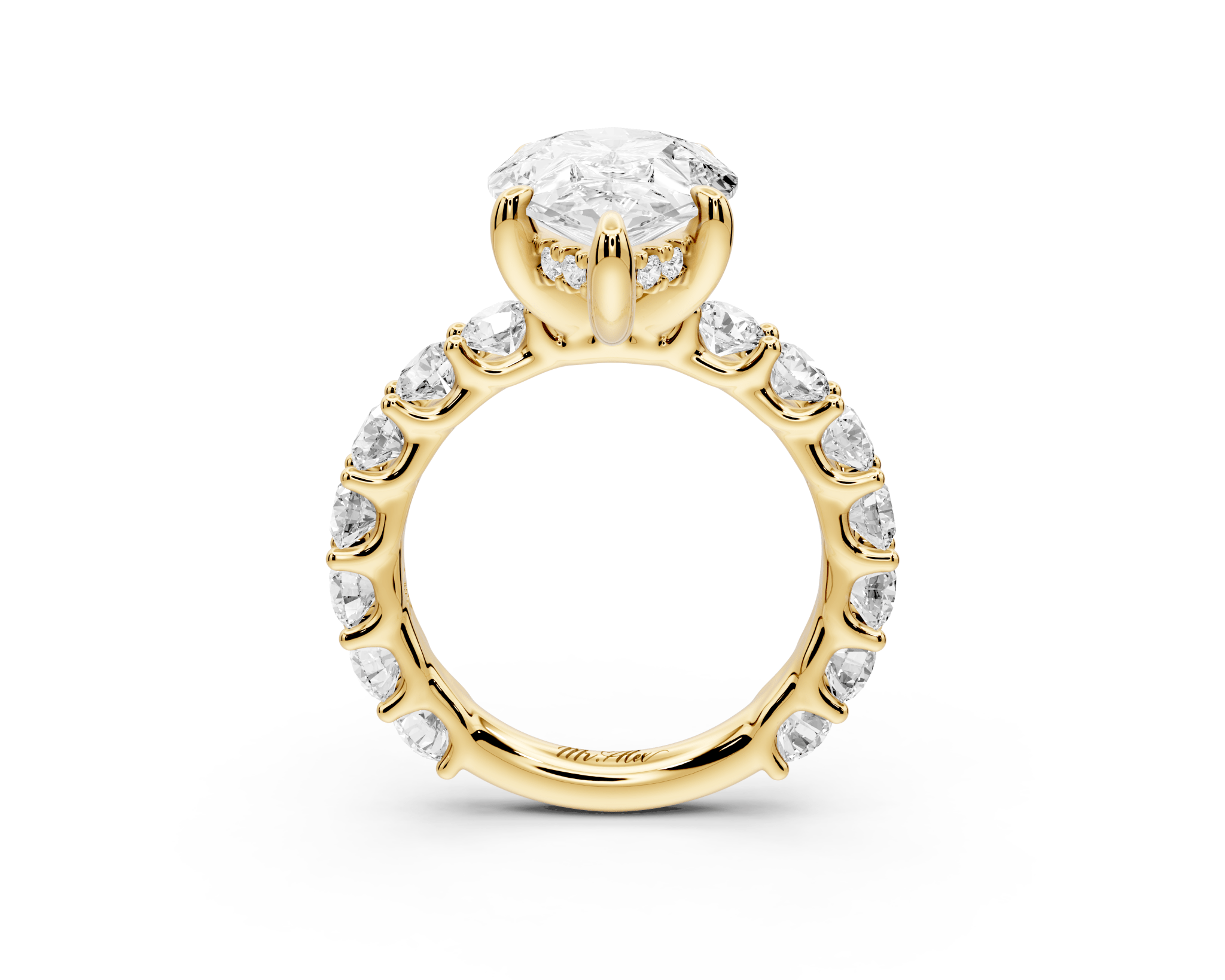 Pear Shape Diamond Engagement Ring with Pave Band (AJ128P) - Mr. Alex Jewelry