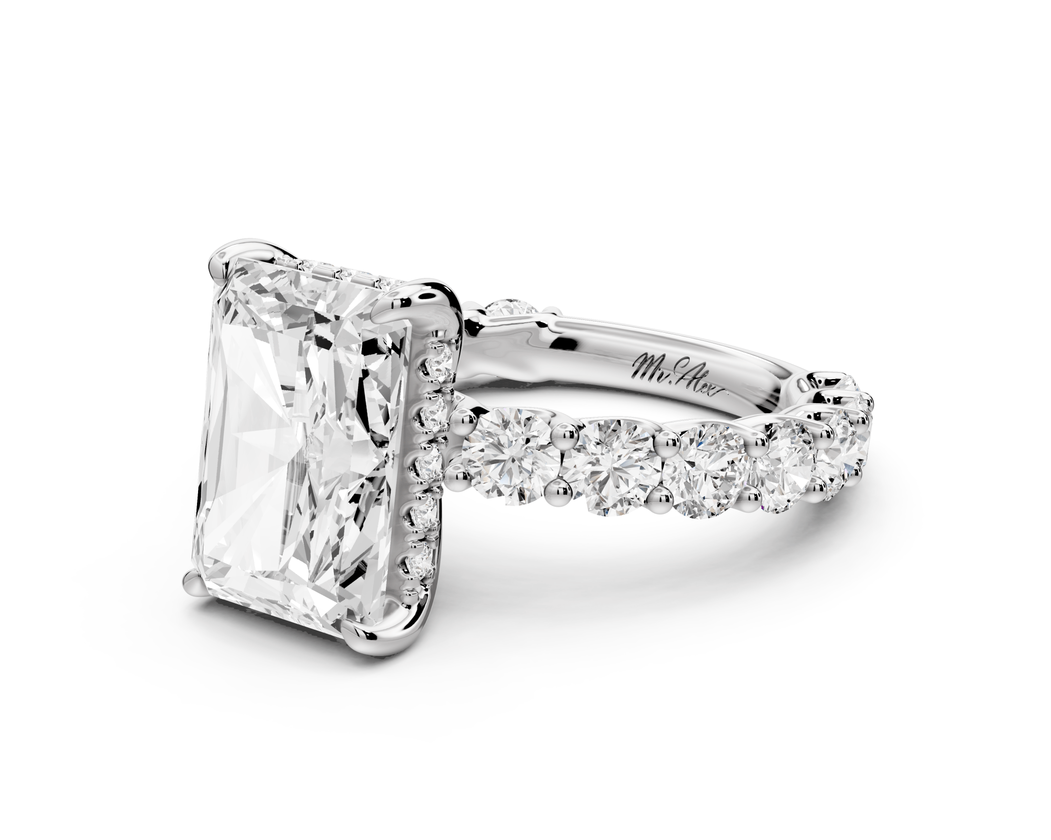Radiant Cut Diamond Engagement Ring with Diamond Band (AJ128RA) - Mr. Alex Jewelry