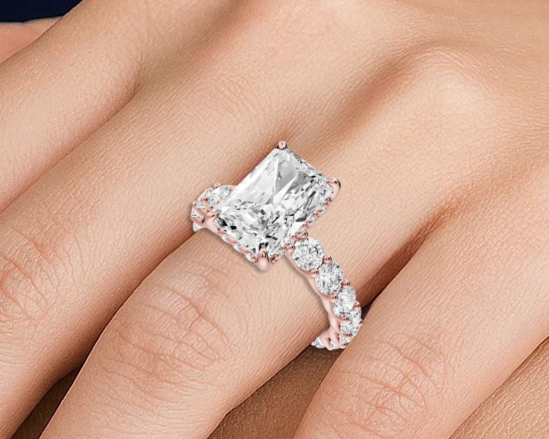 Radiant Cut Diamond Engagement Ring with Diamond Band (AJ128RA) - Mr. Alex Jewelry