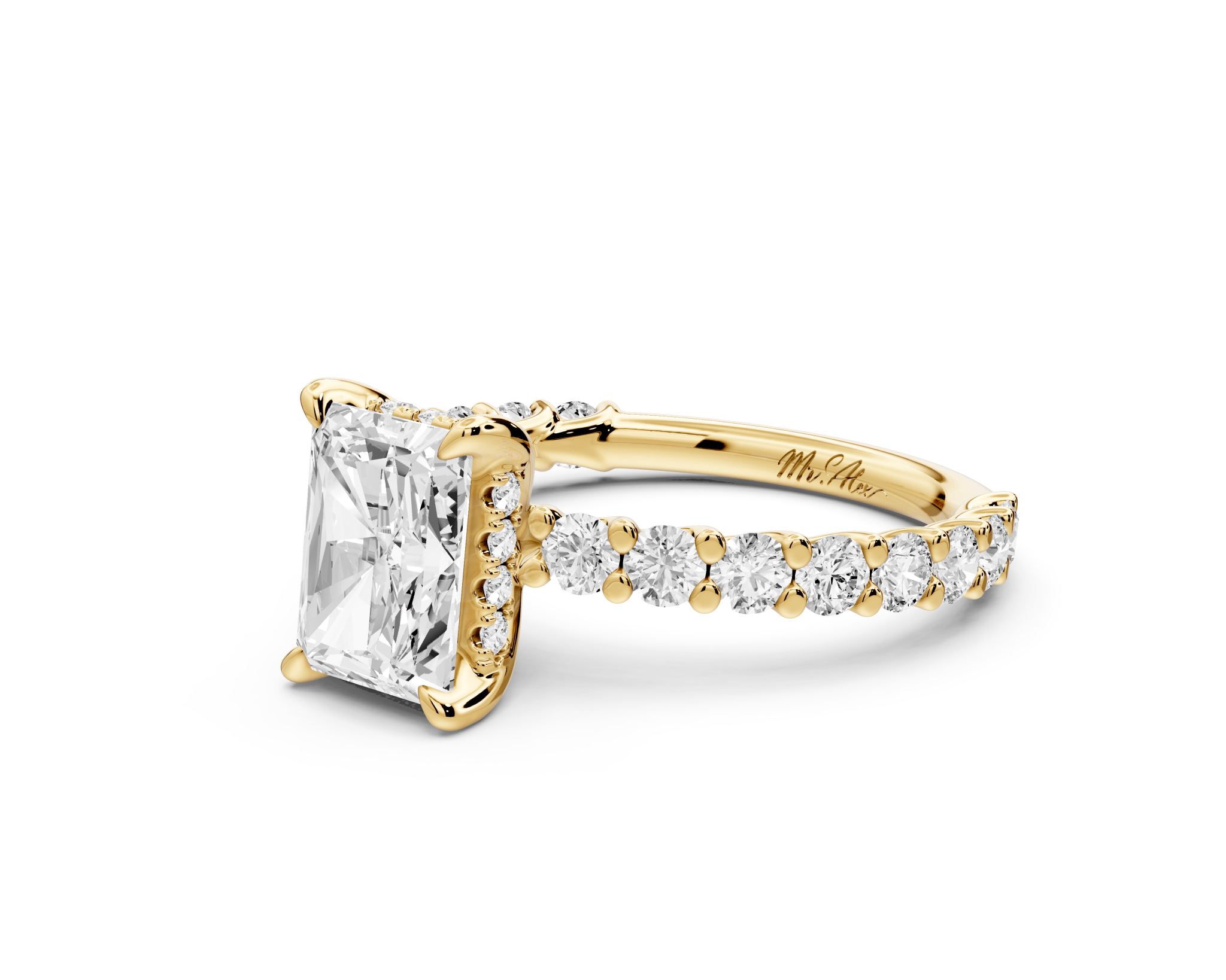 Radiant Cut Diamond Engagement Ring with Diamond Band (AJ128RA) - Mr. Alex Jewelry
