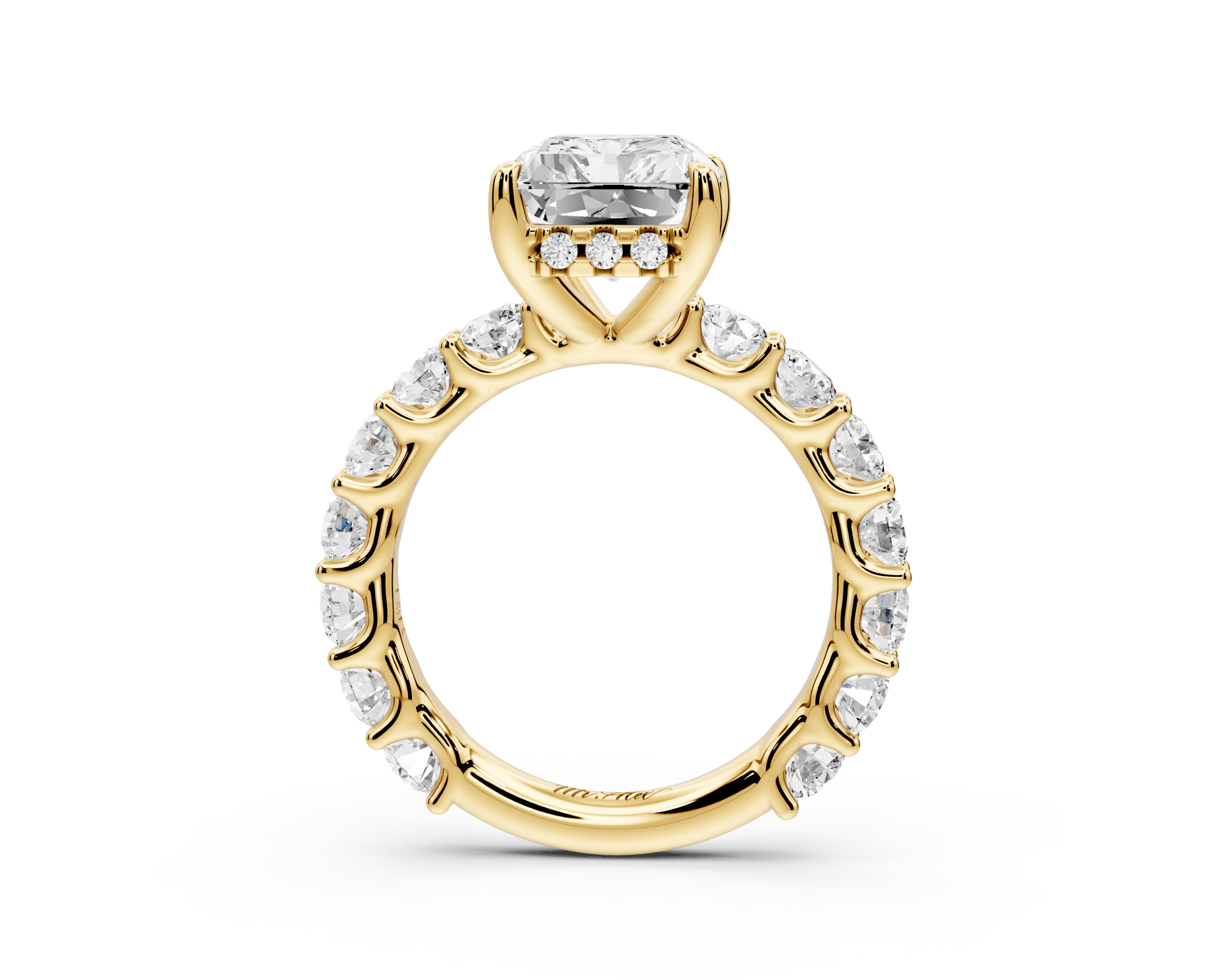 Radiant Cut Diamond Engagement Ring with Diamond Band (AJ128RA) - Mr. Alex Jewelry