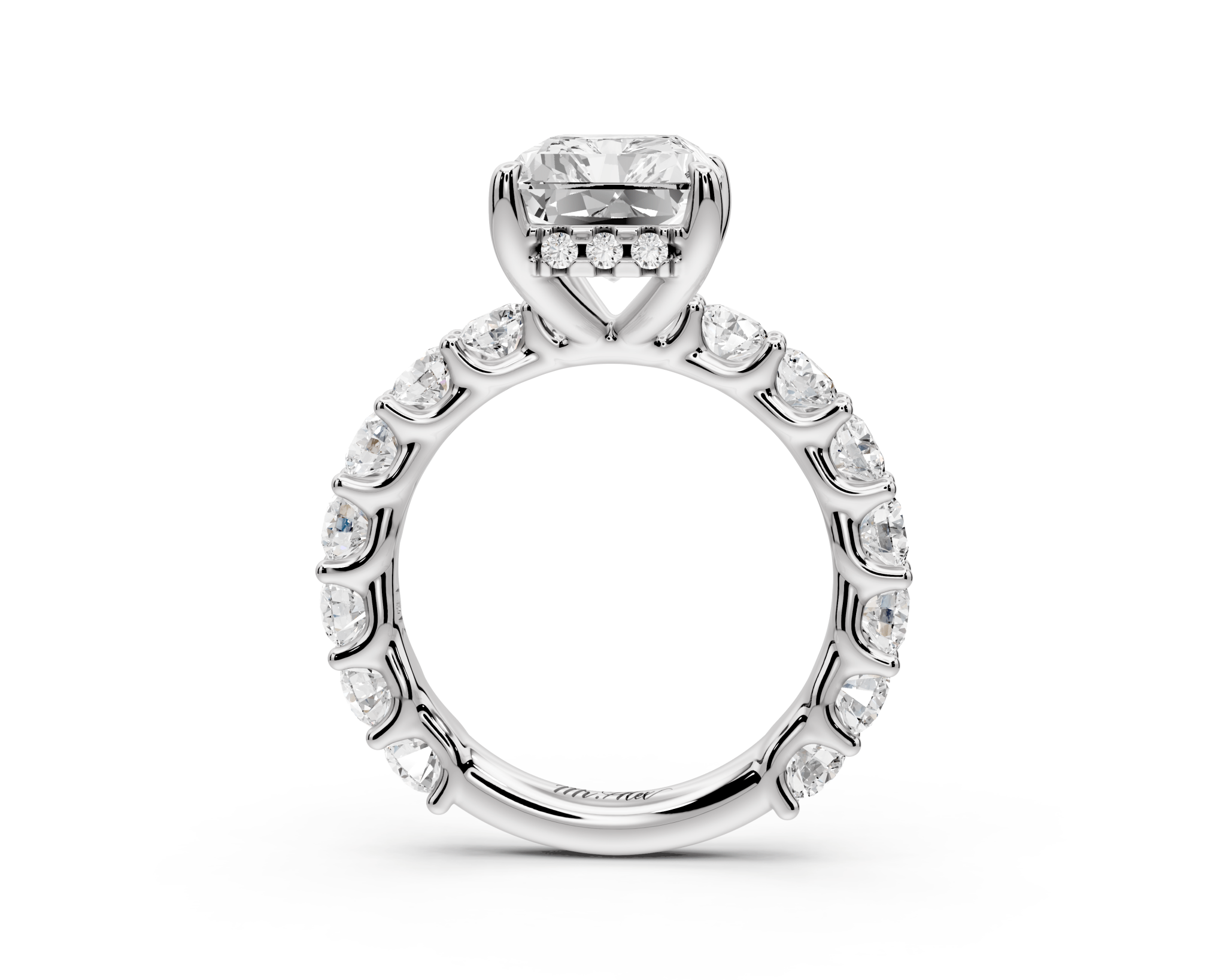 Radiant Cut Diamond Engagement Ring with Diamond Band (AJ128RA) - Mr. Alex Jewelry