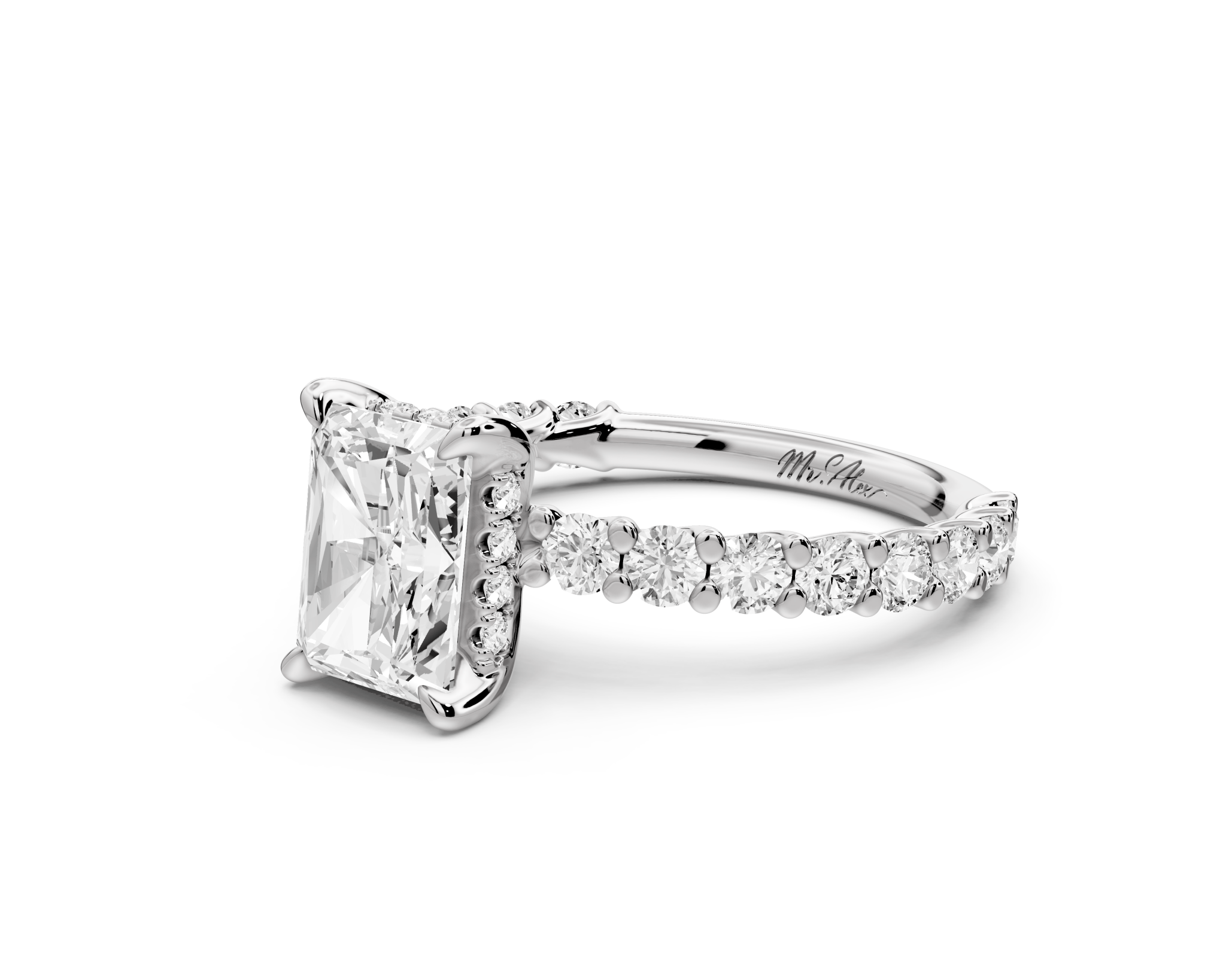 Radiant Cut Diamond Engagement Ring with Diamond Band (AJ128RA) - Mr. Alex Jewelry