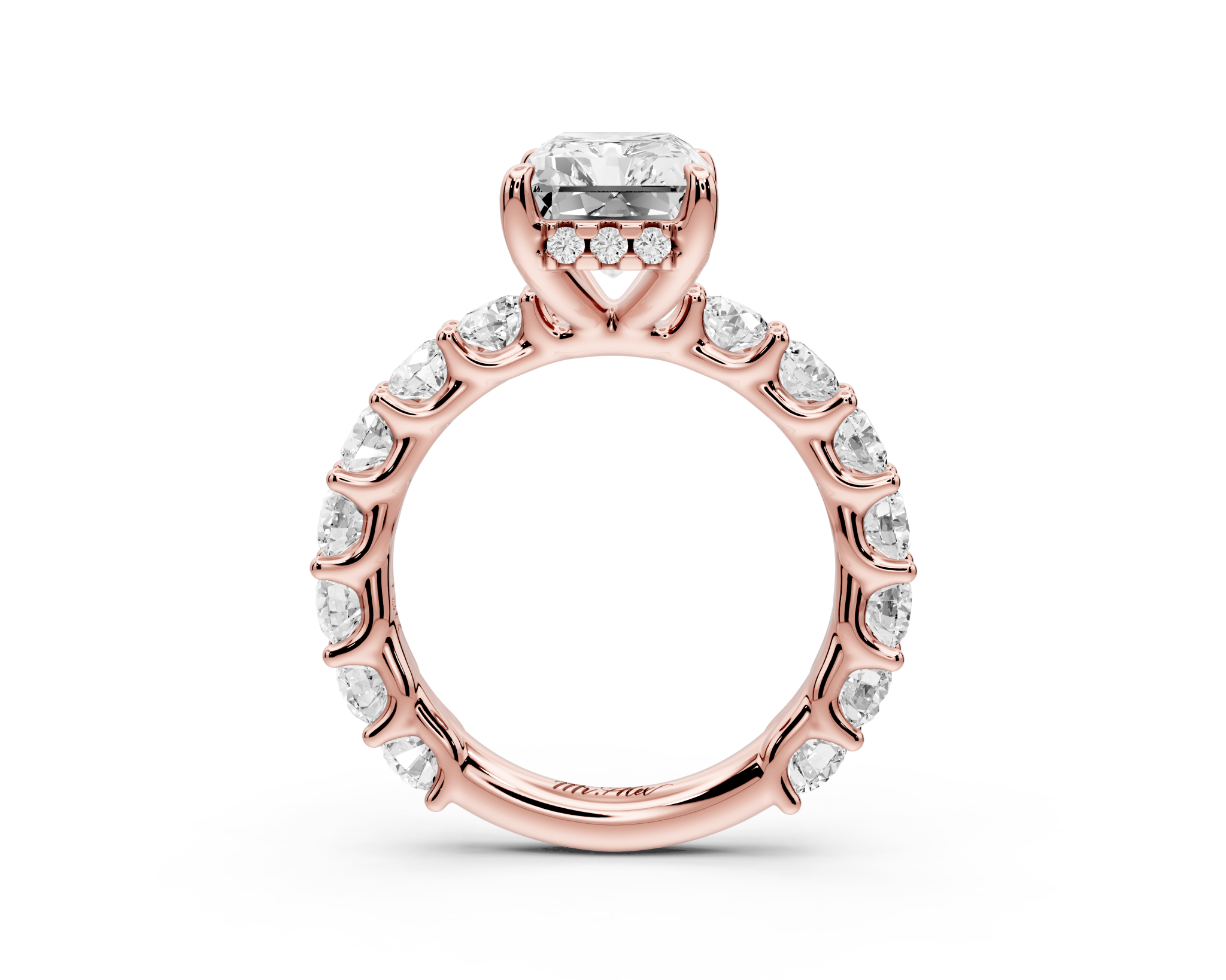 Radiant Cut Diamond Engagement Ring with Diamond Band (AJ128RA) - Mr. Alex Jewelry