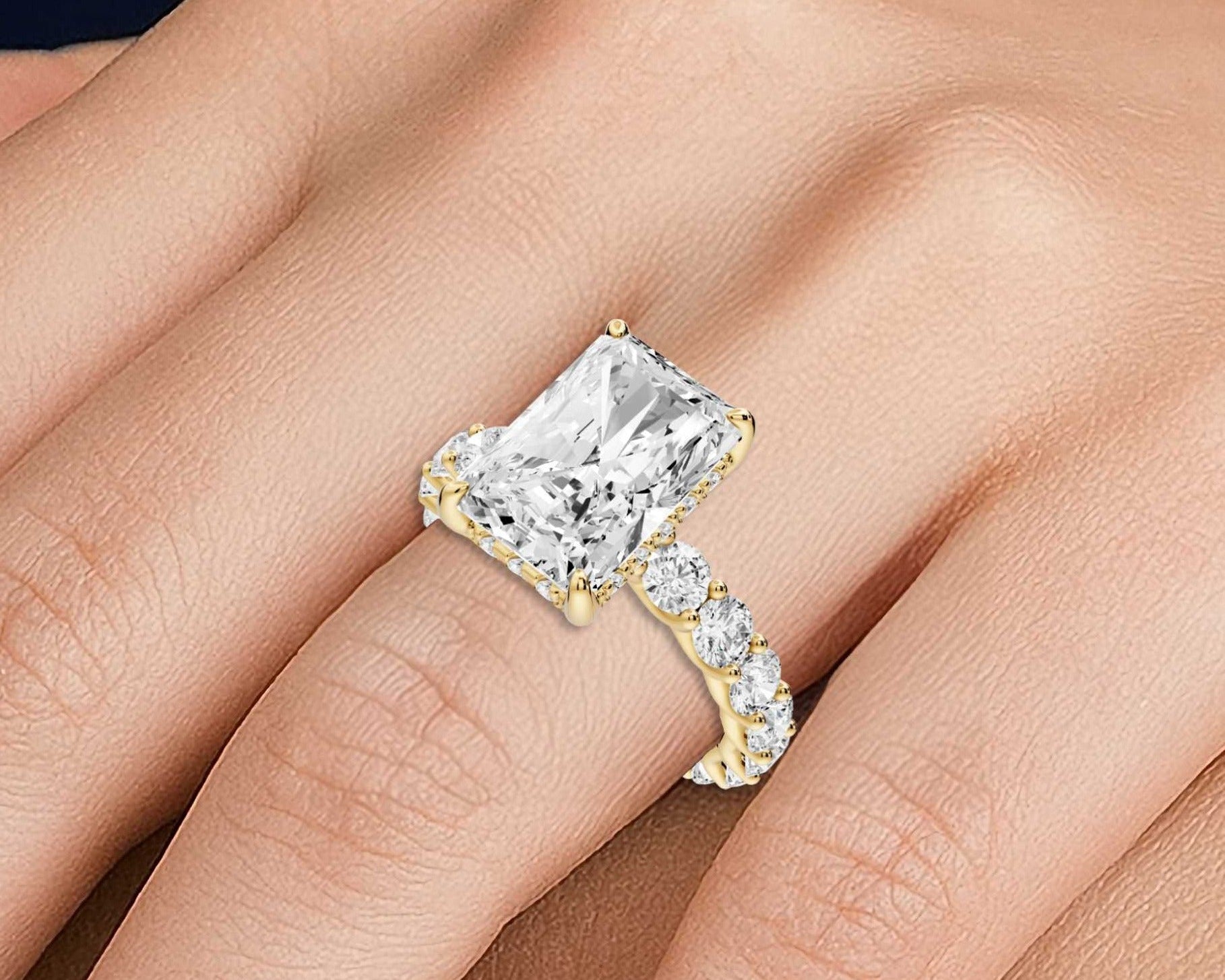 Radiant Cut Diamond Engagement Ring with Diamond Band (AJ128RA) - Mr. Alex Jewelry