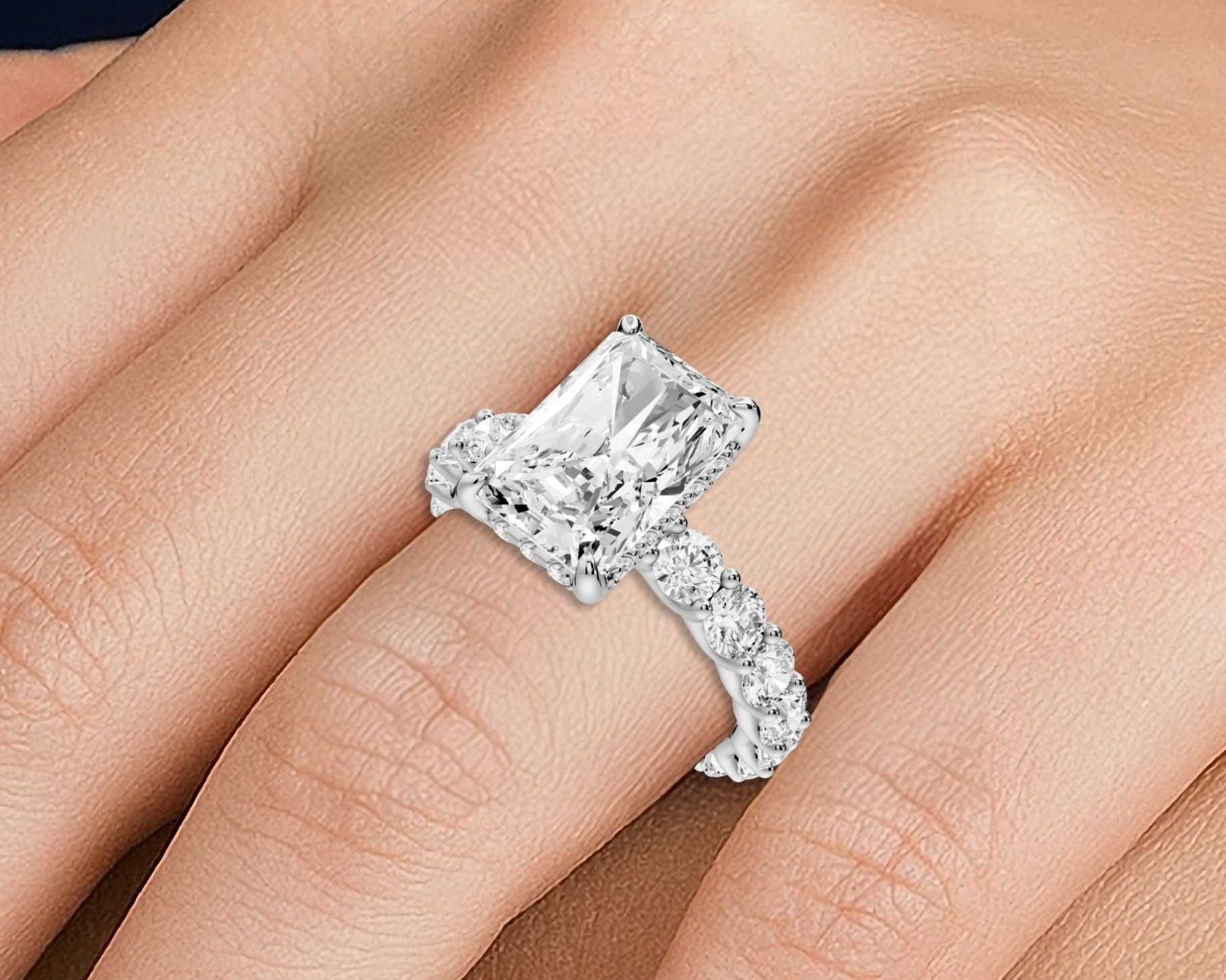 Radiant Cut Diamond Engagement Ring with Diamond Band (AJ128RA) - Mr. Alex Jewelry