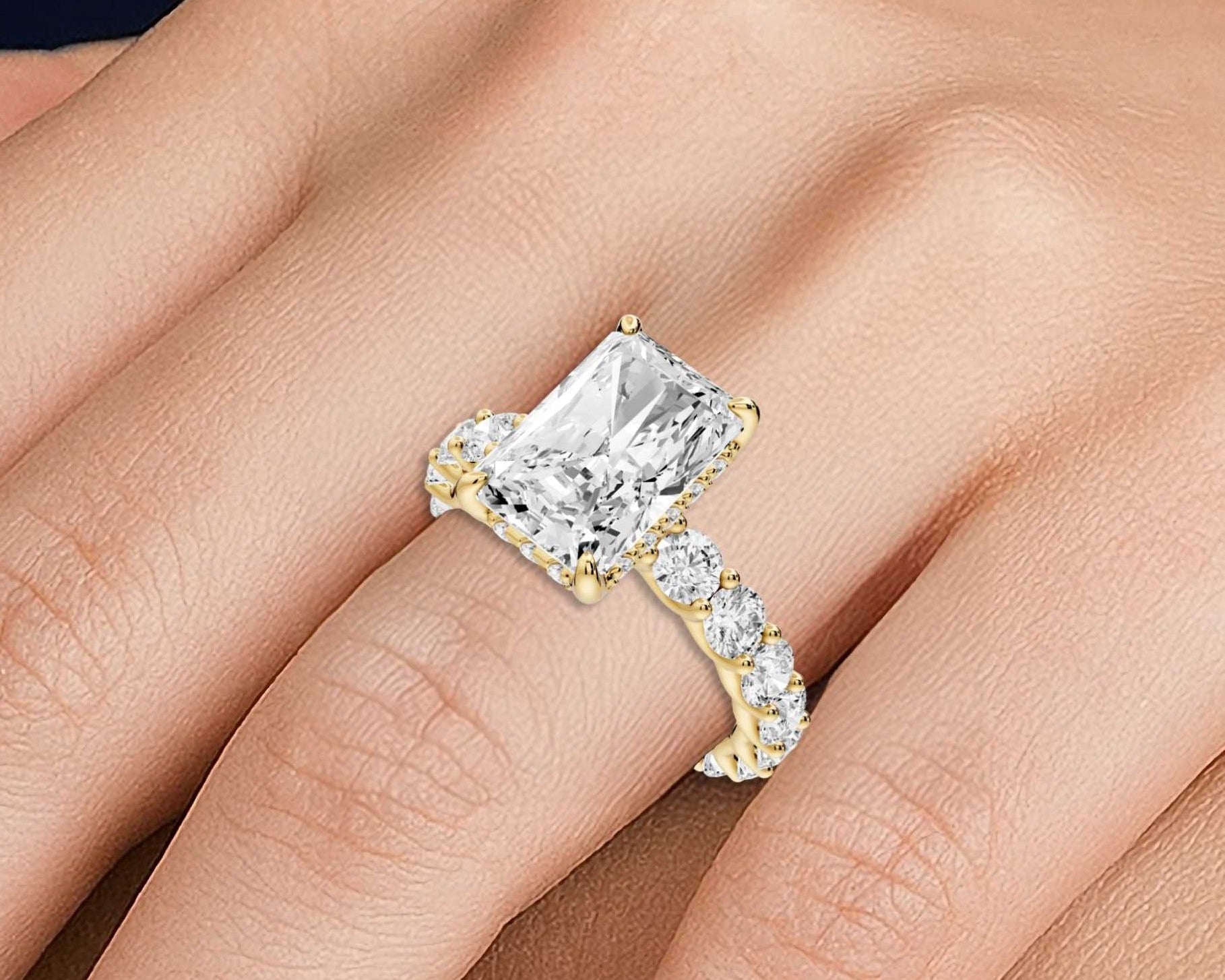 Radiant Cut Diamond Engagement Ring with Diamond Band (AJ128RA) - Mr. Alex Jewelry