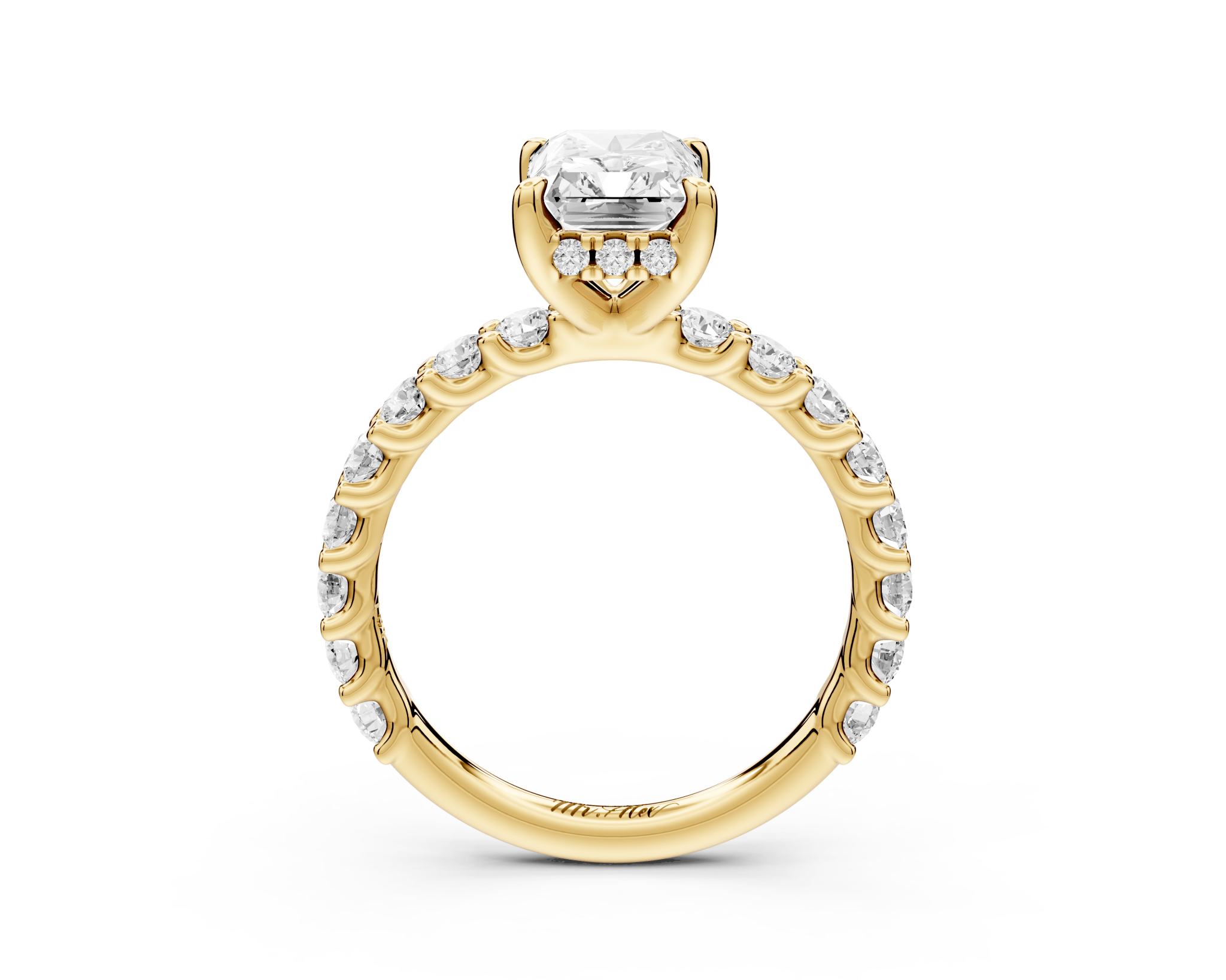 Radiant Cut Diamond Engagement Ring with Diamond Band (AJ128RA) - Mr. Alex Jewelry