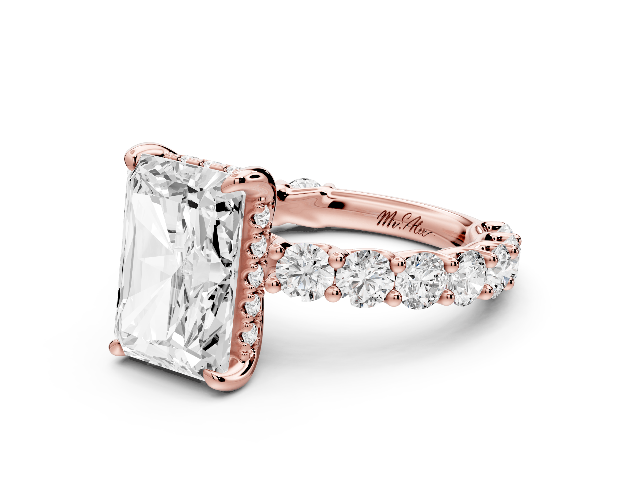 Radiant Cut Diamond Engagement Ring with Diamond Band (AJ128RA) - Mr. Alex Jewelry