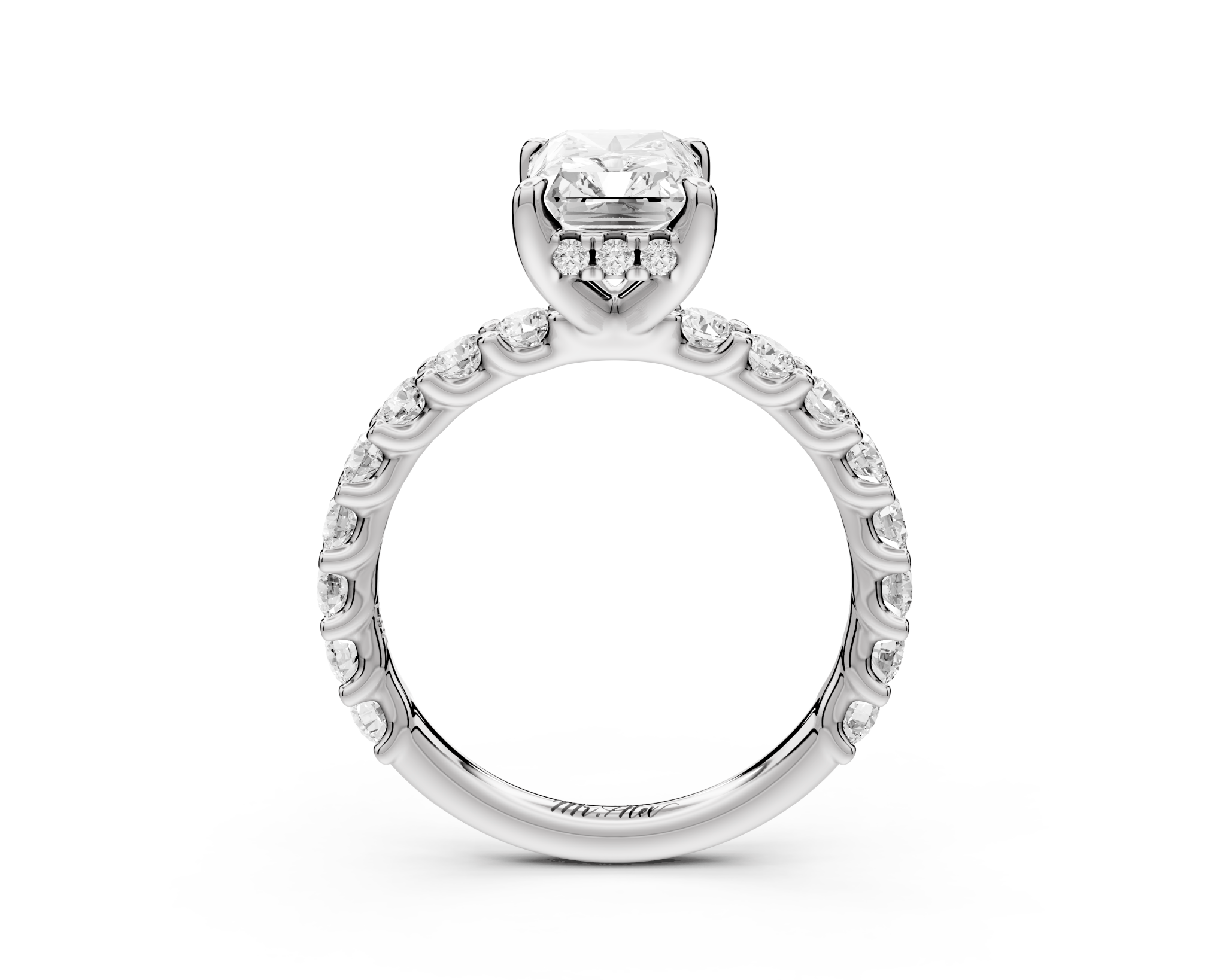 Radiant Cut Diamond Engagement Ring with Diamond Band (AJ128RA) - Mr. Alex Jewelry