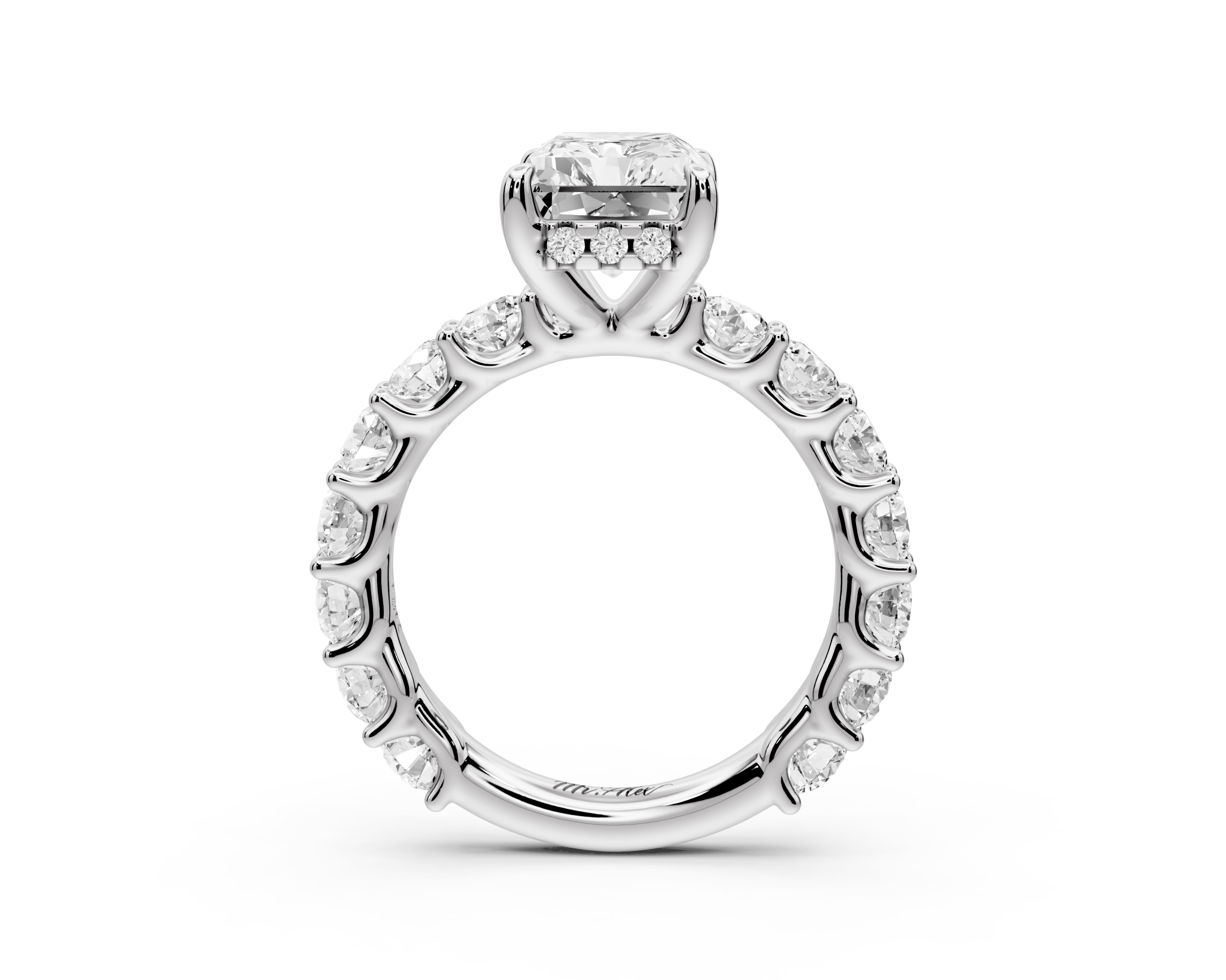 Radiant Cut Diamond Engagement Ring with Diamond Band (AJ128RA) - Mr. Alex Jewelry
