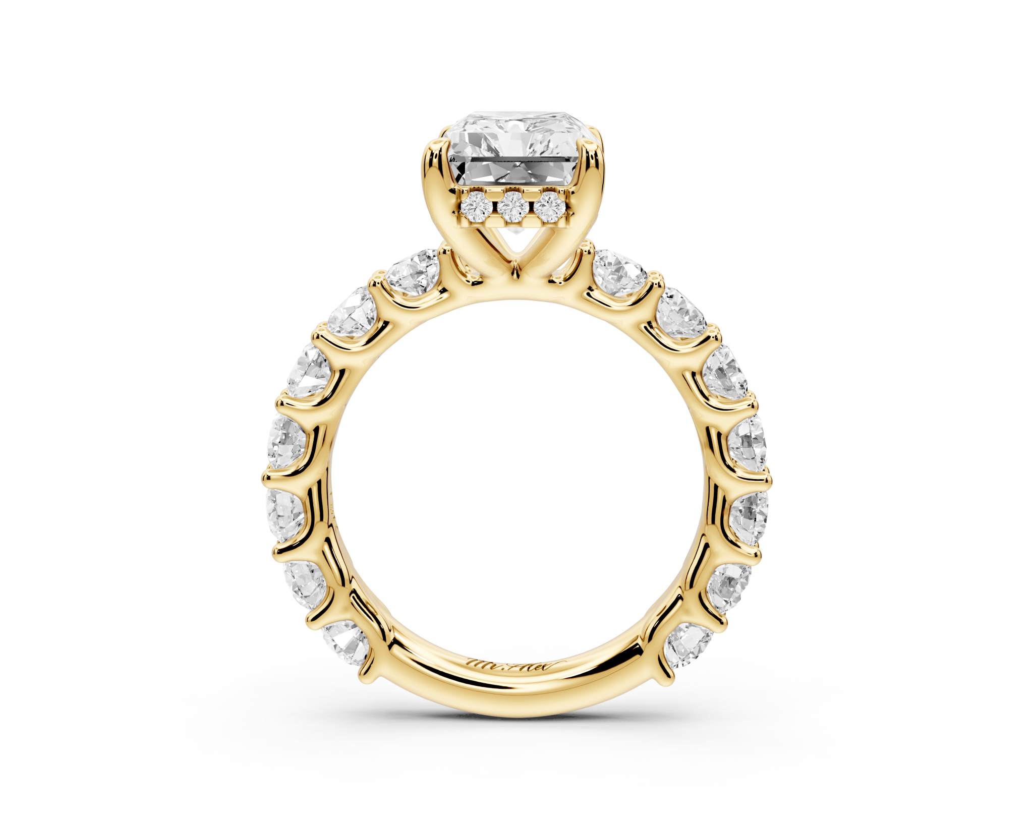 Radiant Cut Diamond Engagement Ring with Diamond Band (AJ128RA) - Mr. Alex Jewelry