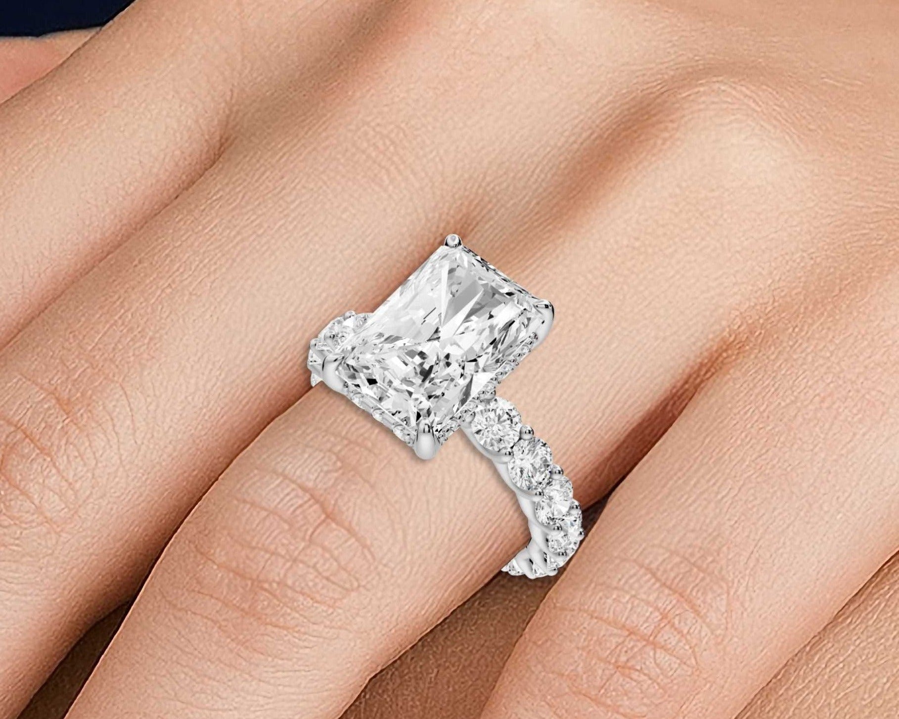 Radiant Cut Diamond Engagement Ring with Diamond Band (AJ128RA) - Mr. Alex Jewelry