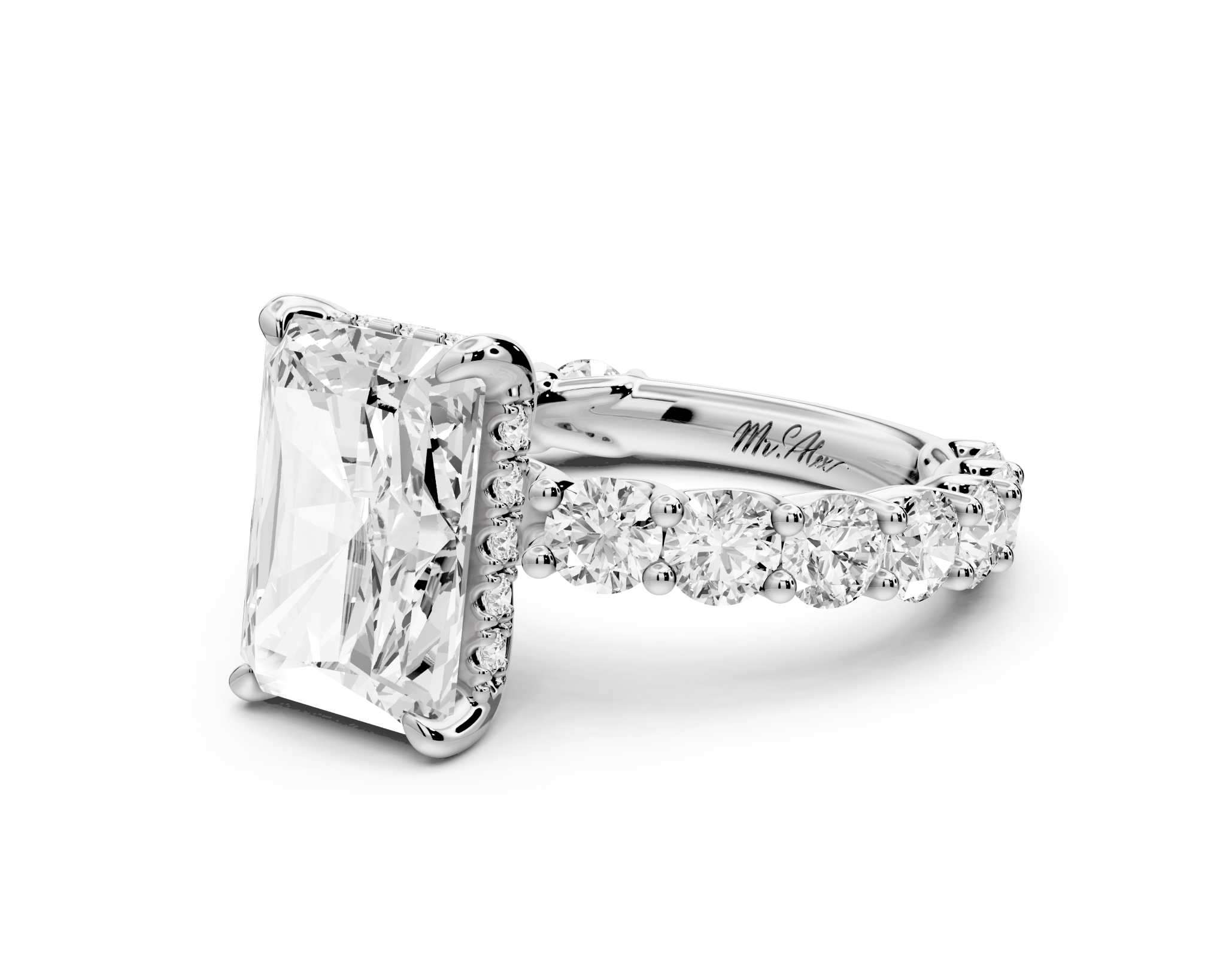 Radiant Cut Diamond Engagement Ring with Diamond Band (AJ128RA) - Mr. Alex Jewelry