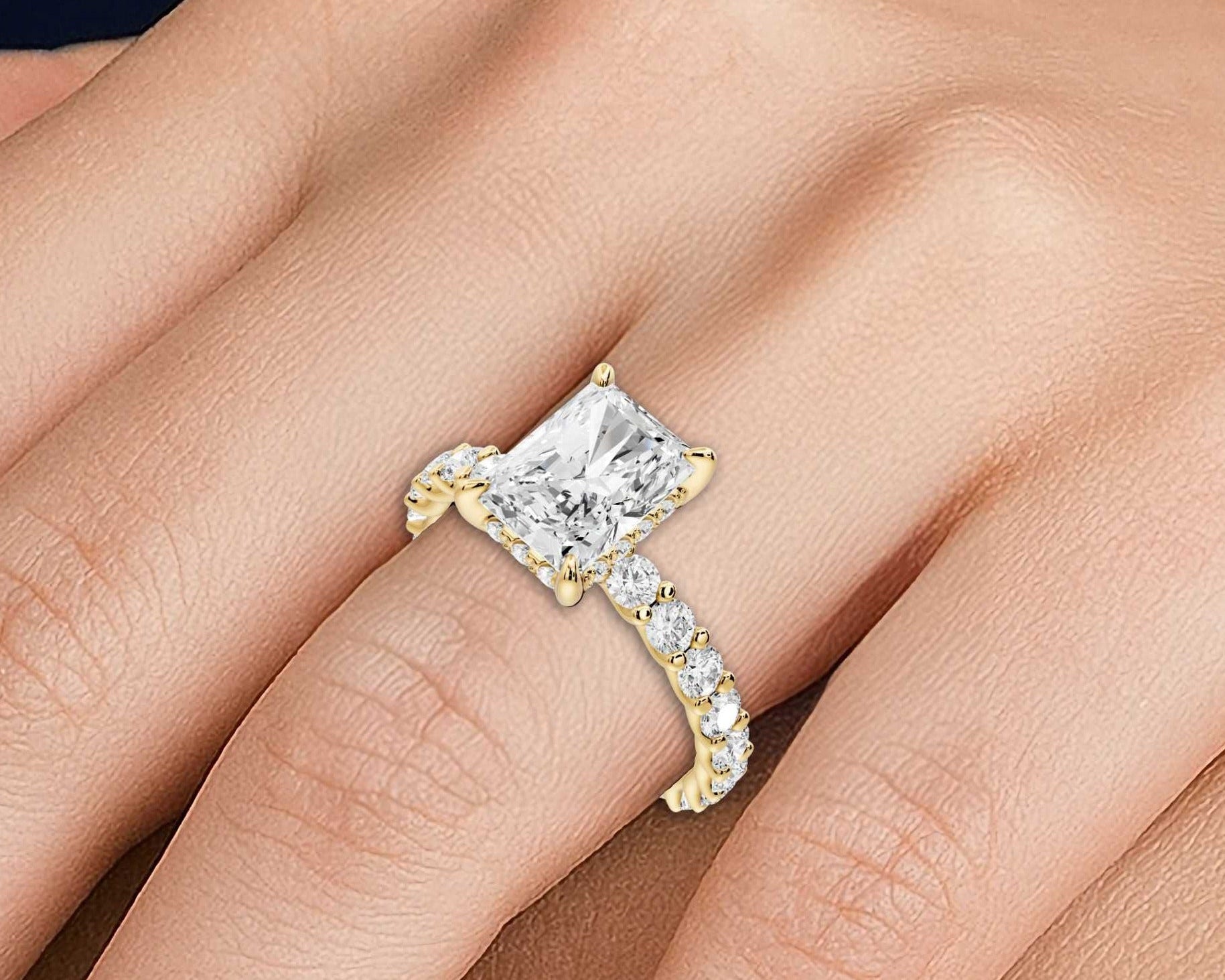 Radiant Cut Diamond Engagement Ring with Diamond Band (AJ128RA) - Mr. Alex Jewelry