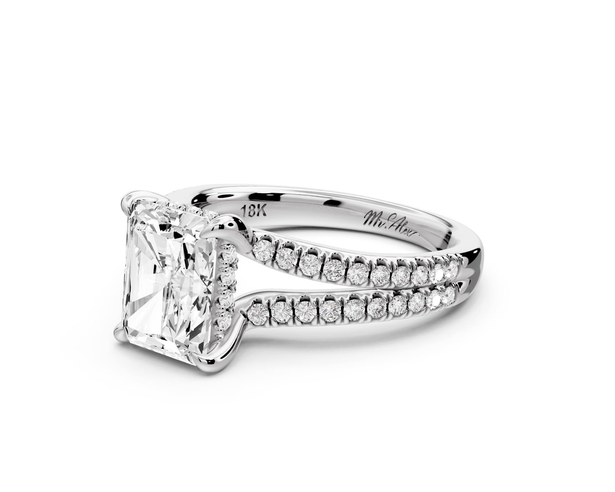 Radiant Cut Diamond Engagement Ring with Double Pavé Band ( AJ103RA) - Mr. Alex Jewelry