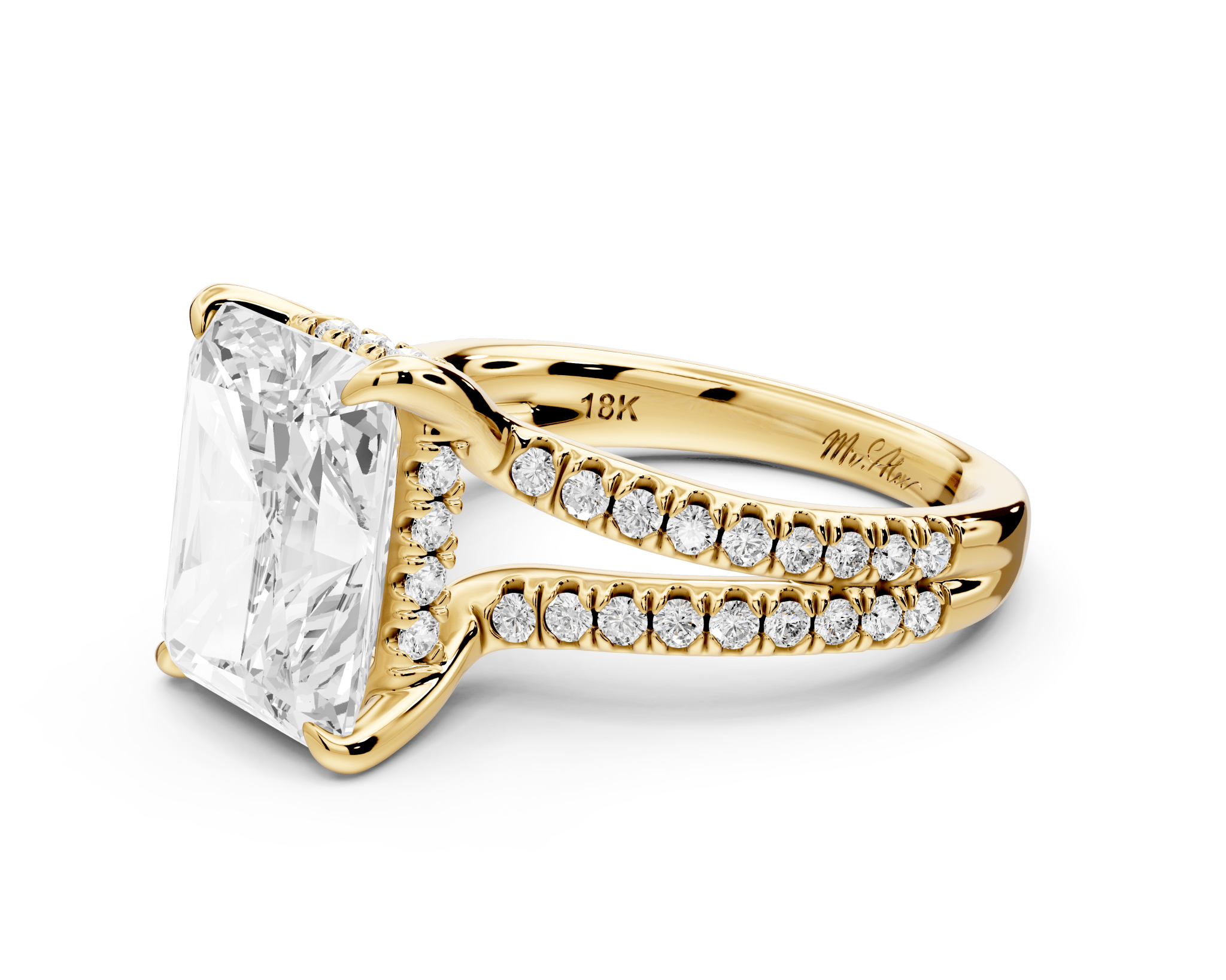 Radiant Cut Diamond Engagement Ring with Double Pavé Band ( AJ103RA) - Mr. Alex Jewelry