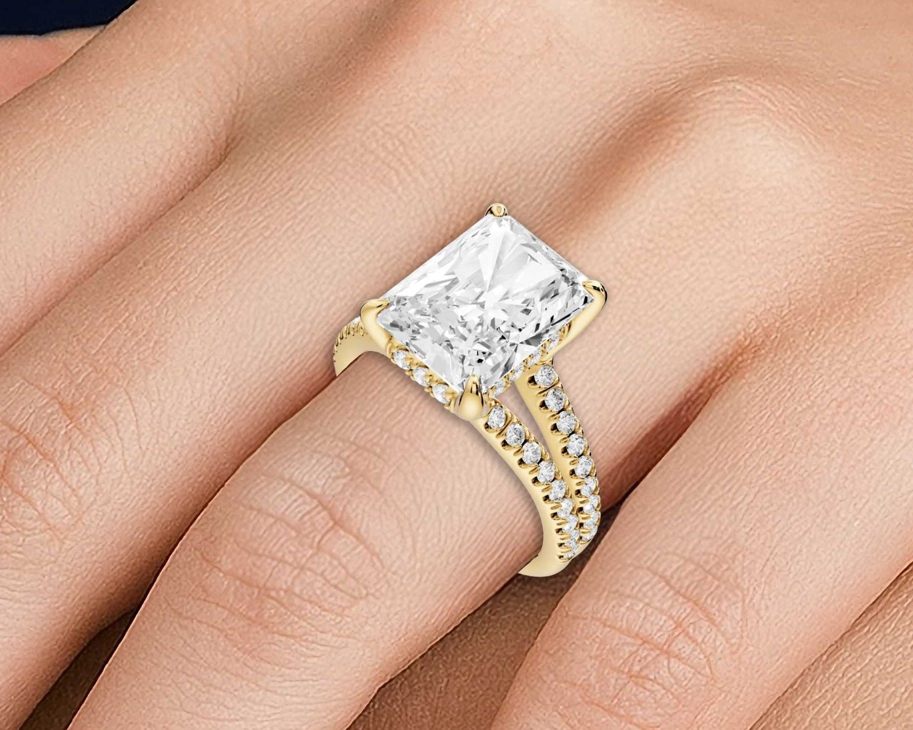 Radiant Cut Diamond Engagement Ring with Double Pavé Band ( AJ103RA) - Mr. Alex Jewelry