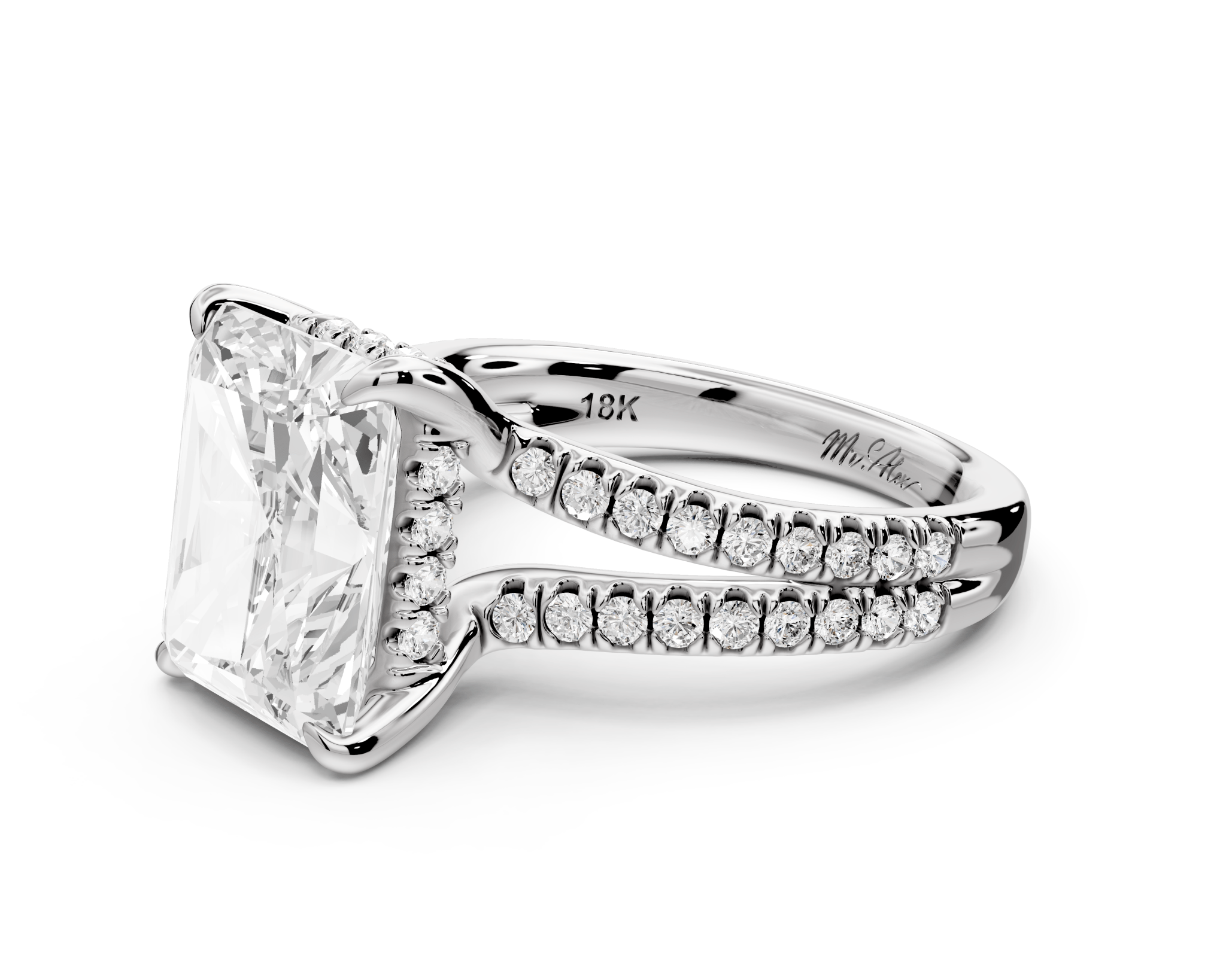 Radiant Cut Diamond Engagement Ring with Double Pavé Band ( AJ103RA) - Mr. Alex Jewelry