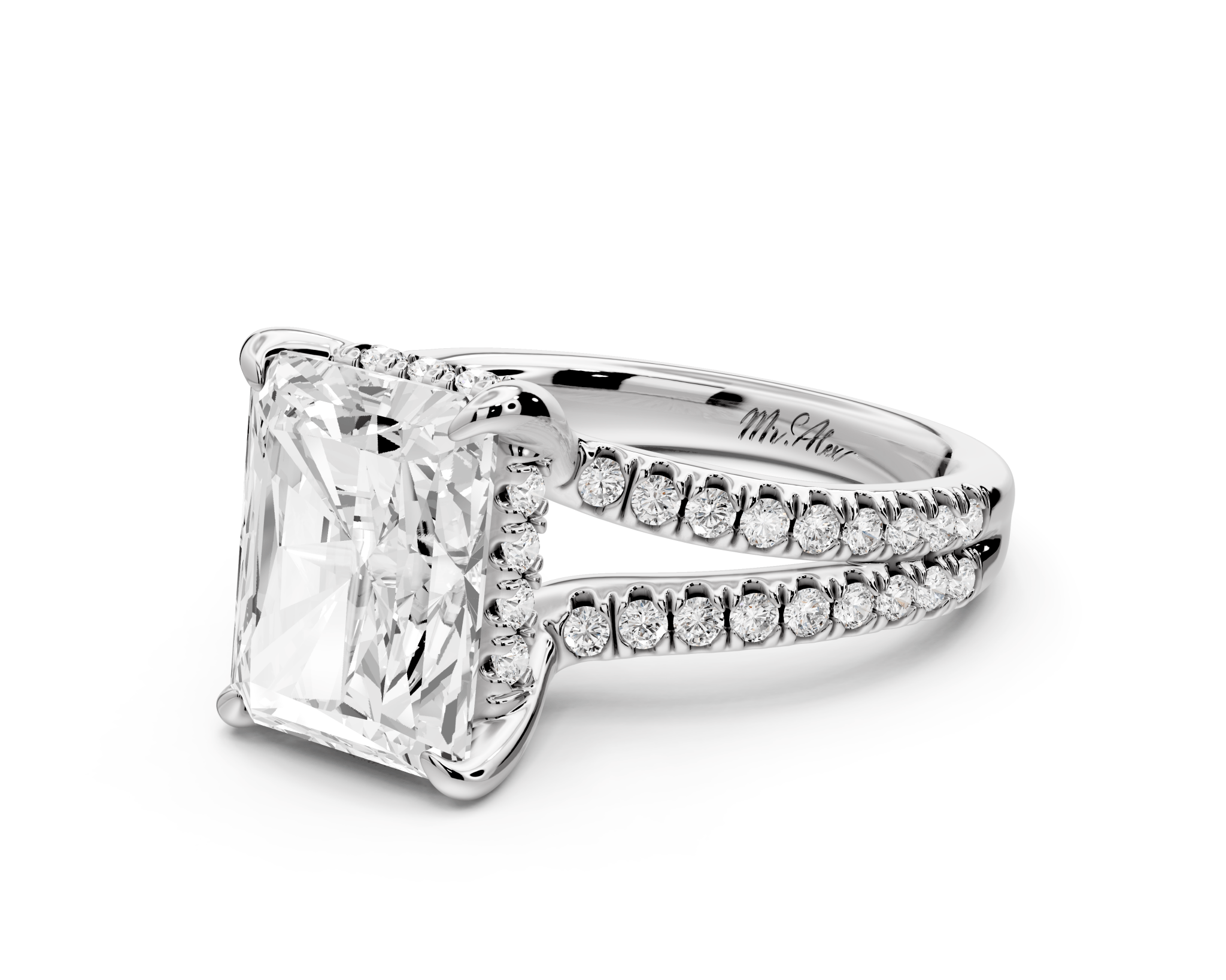 Radiant Cut Diamond Engagement Ring with Double Pavé Band ( AJ103RA) - Mr. Alex Jewelry
